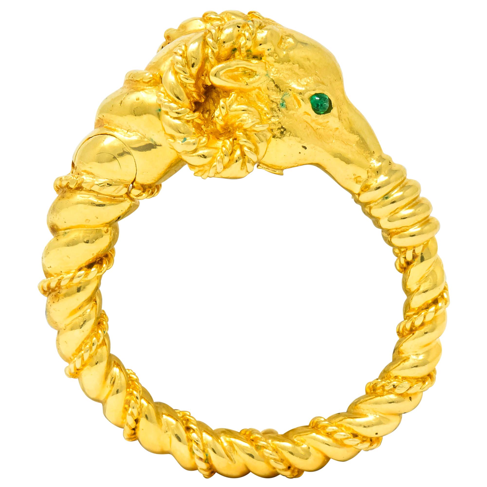 Tiffany & Co. Emerald 18 Karat Yellow Gold Ram Aries Zodiac Ring Scarf Tie