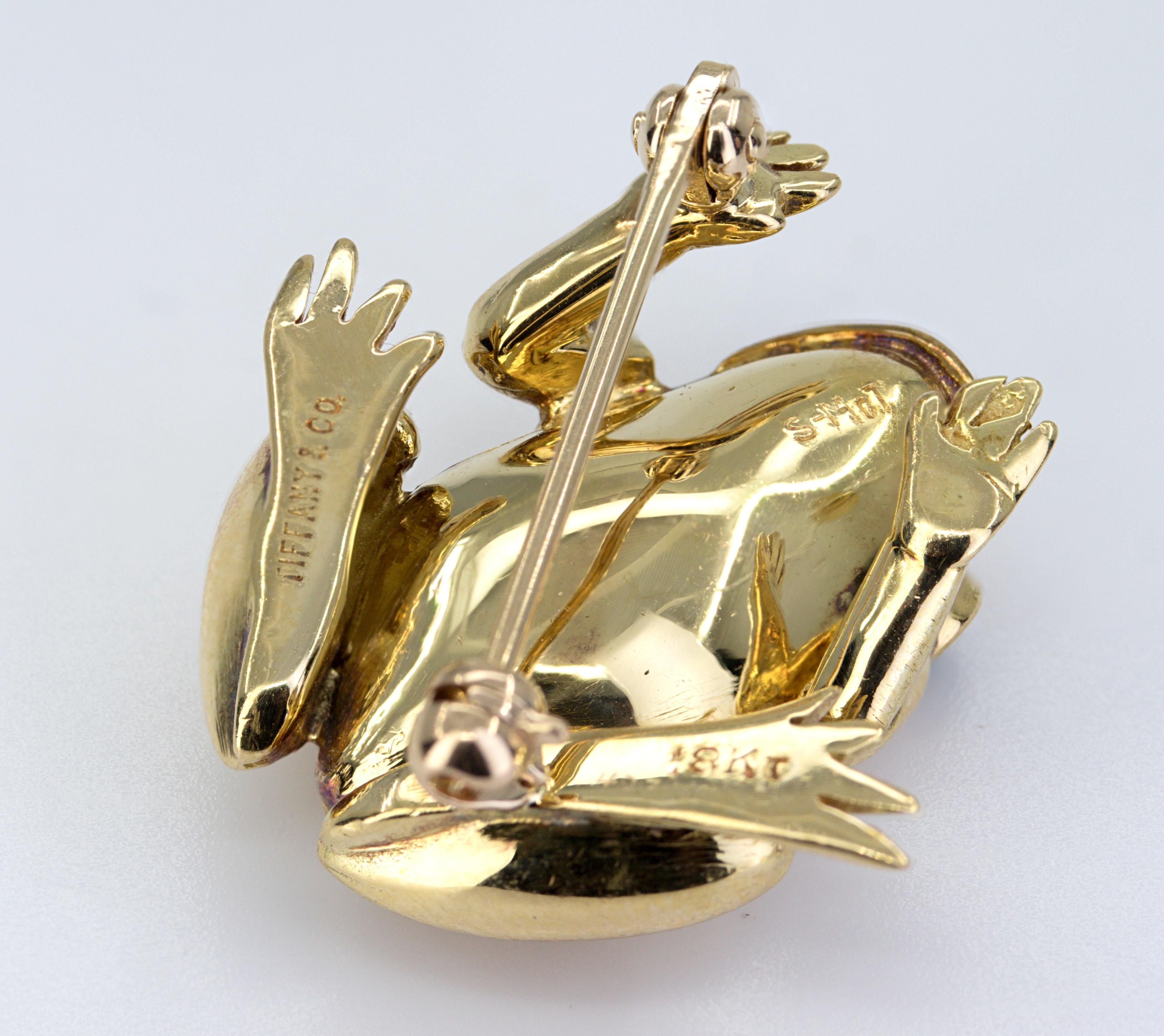 Tiffany & Co., Emerald, 18K Yellow Gold Frog Brooch For Sale 3