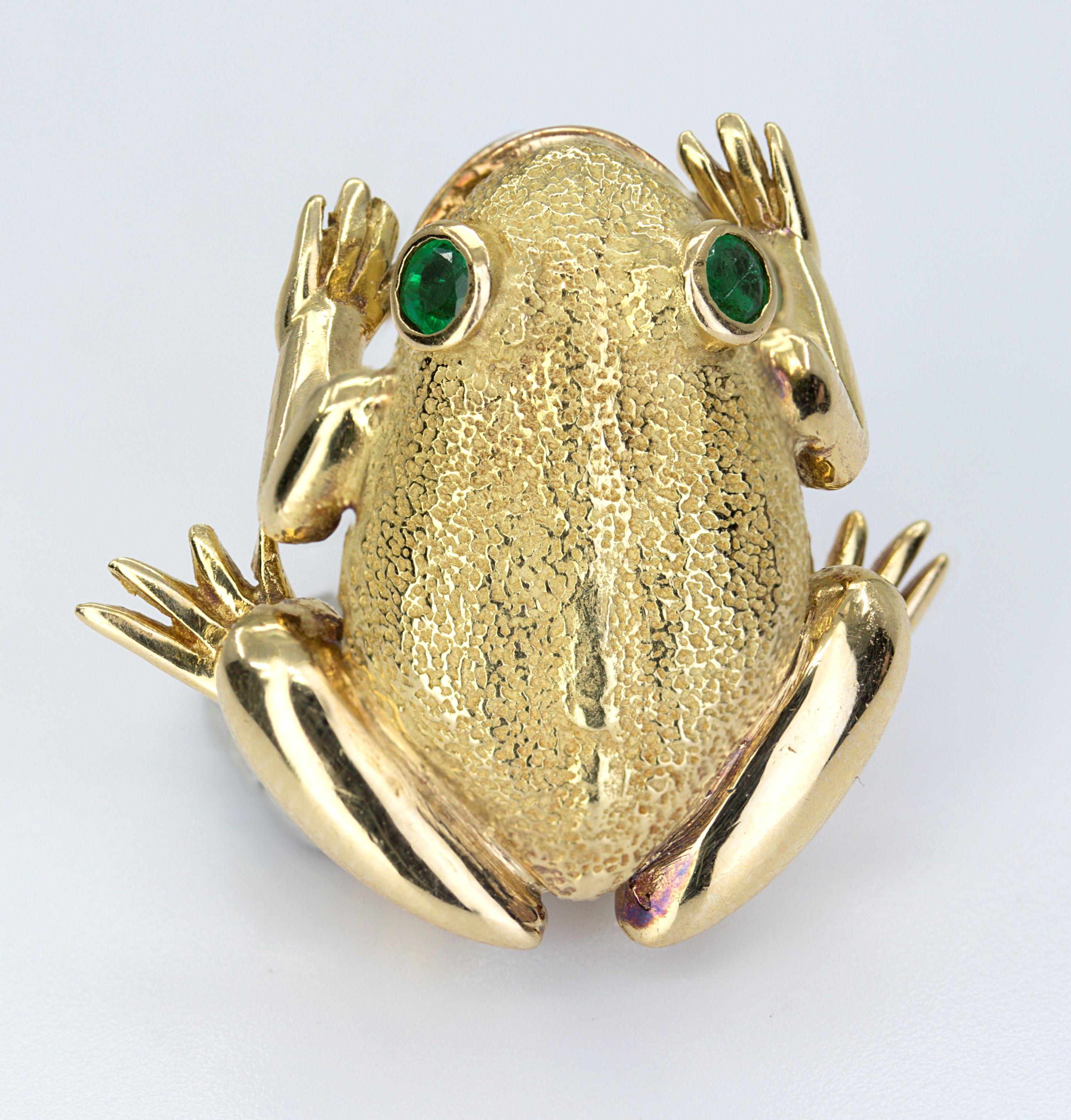 Tiffany & Co., Emerald, 18K Yellow Gold Frog Brooch For Sale 4