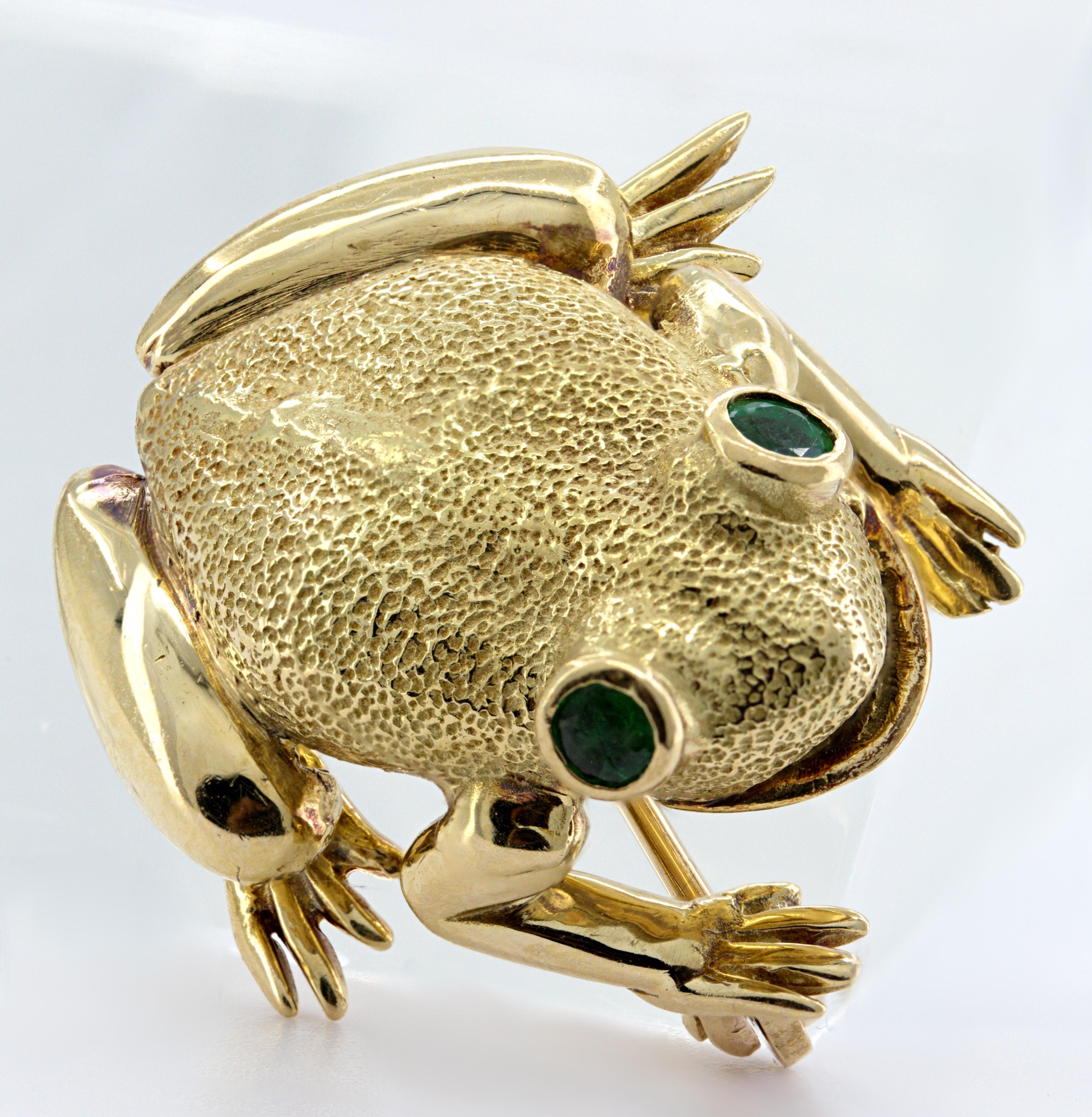 Women's Tiffany & Co., Emerald, 18K Yellow Gold Frog Brooch For Sale