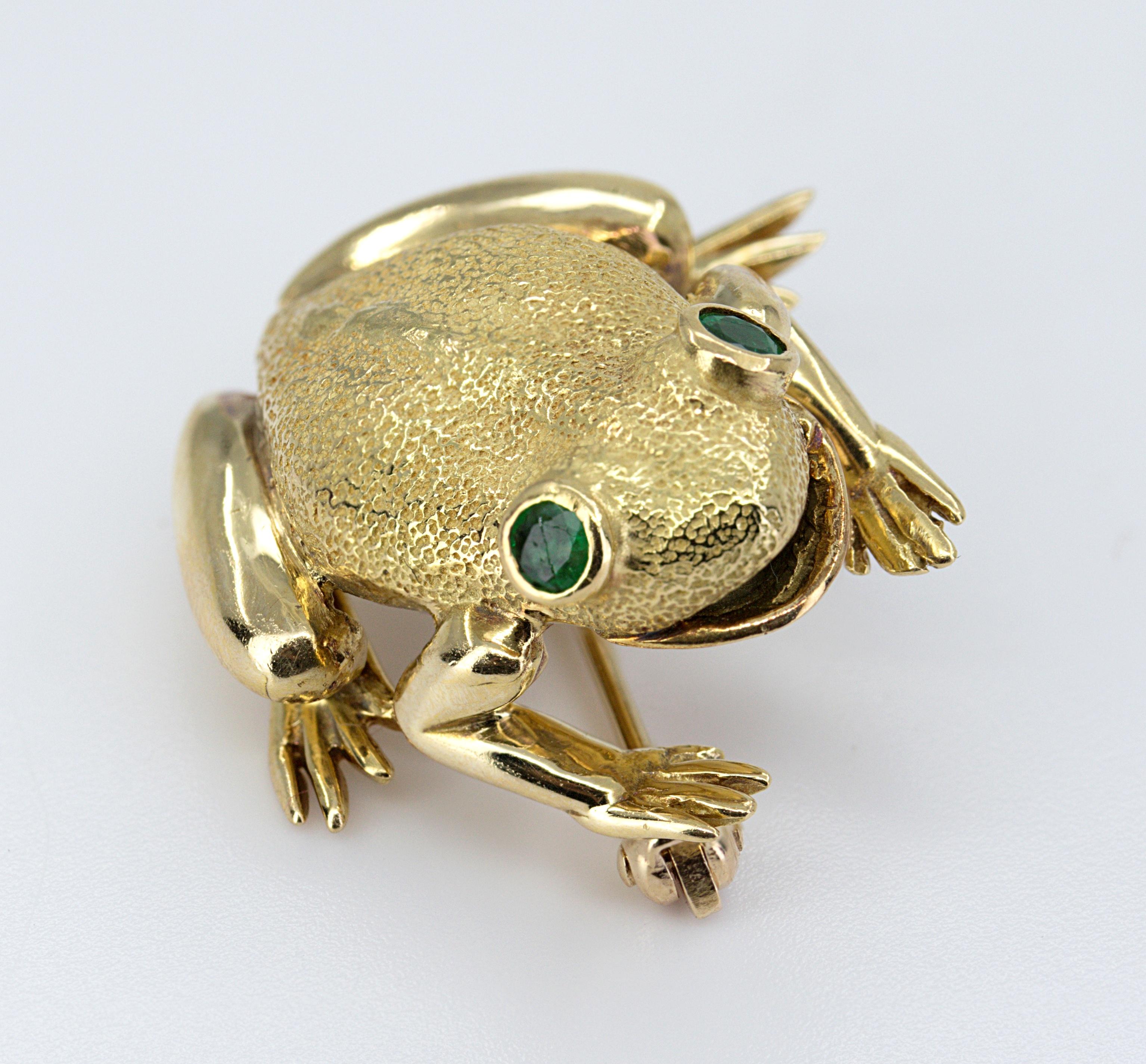 Tiffany & Co., Emerald, 18K Yellow Gold Frog Brooch For Sale 1