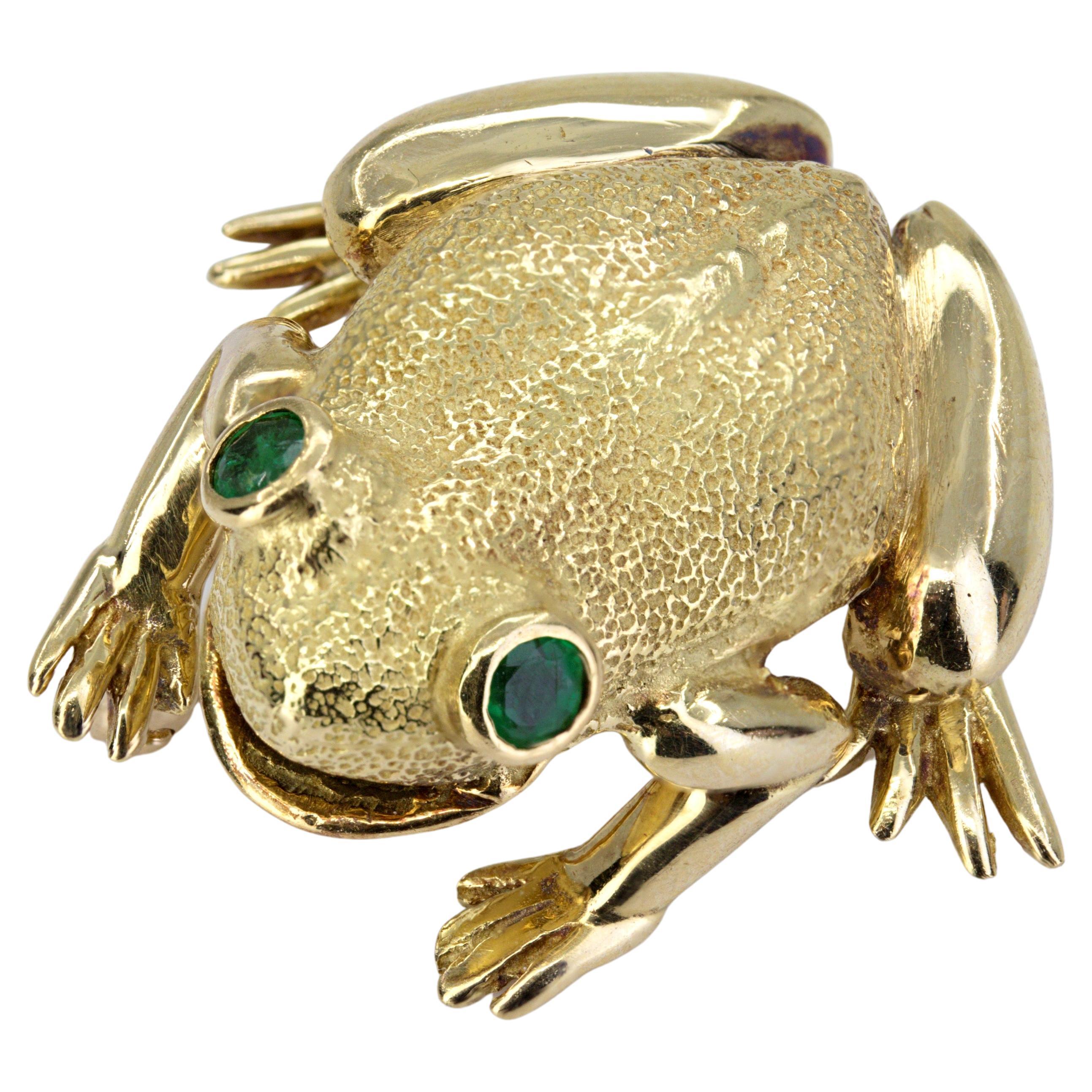 Tiffany & Co., Emerald, 18K Yellow Gold Frog Brooch For Sale
