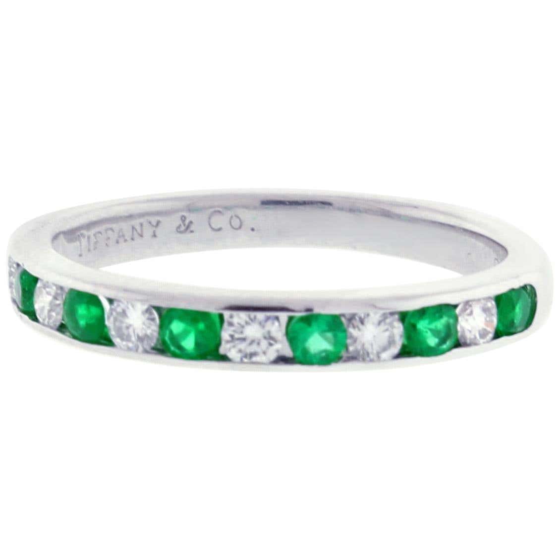 Tiffany and Co. Emerald and Diamond Band Ring at 1stDibs