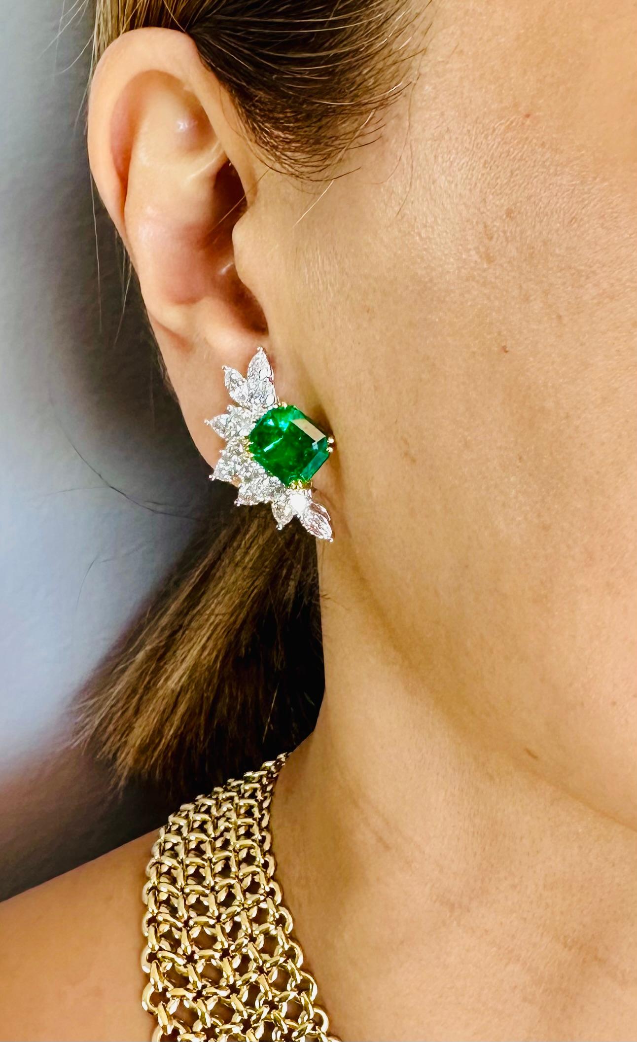 Tiffany & Co. Smaragd und Diamant Ohr Clips Ohrringe (Smaragdschliff)