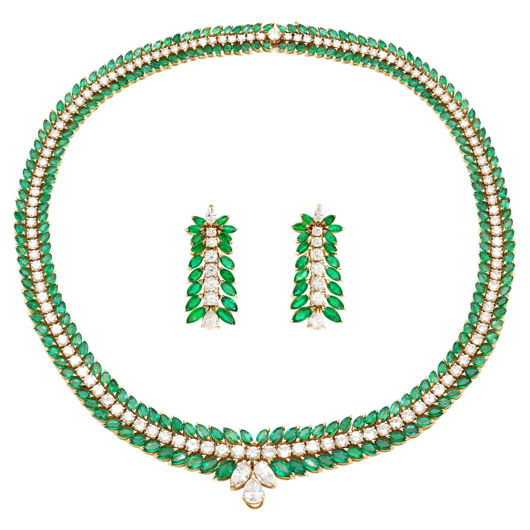 Diamond Leaf Necklace and Earrings Set 