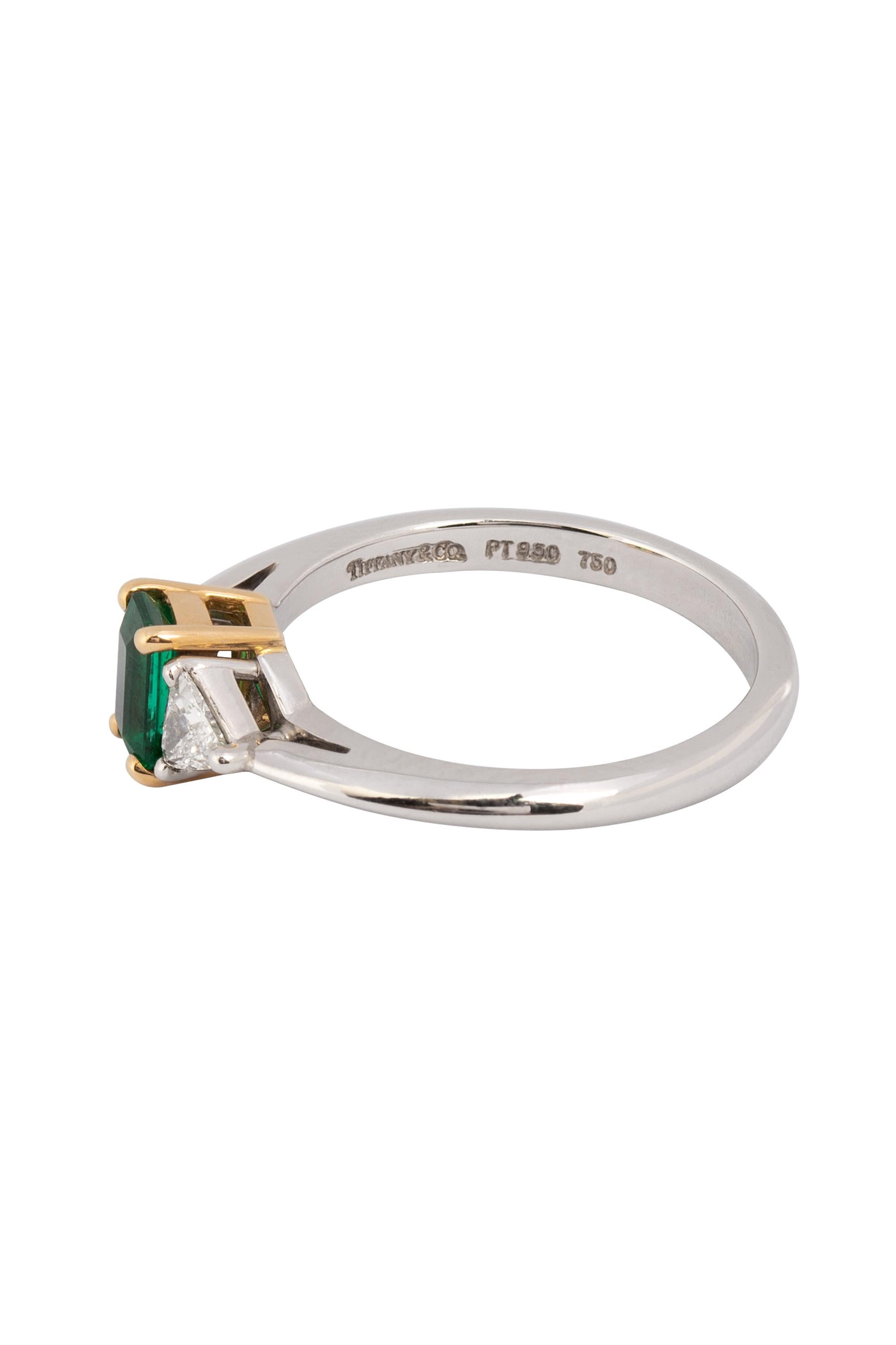 Emerald Cut Tiffany & Co. Emerald and Diamond Ring For Sale