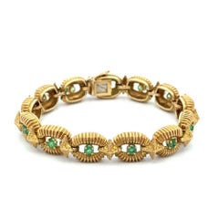 TIFFANY & CO Emerald and Fluted Gold Link Vintage Bracelet
