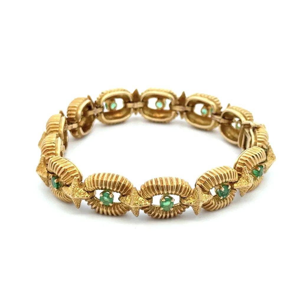A Link Link & Co. Emeraude et or cannelé Bracelet Vintage Pour femmes en vente