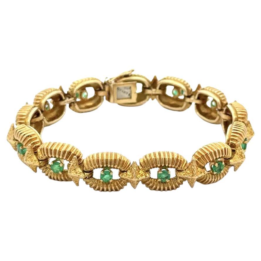 A Link Link & Co. Emeraude et or cannelé Bracelet Vintage en vente