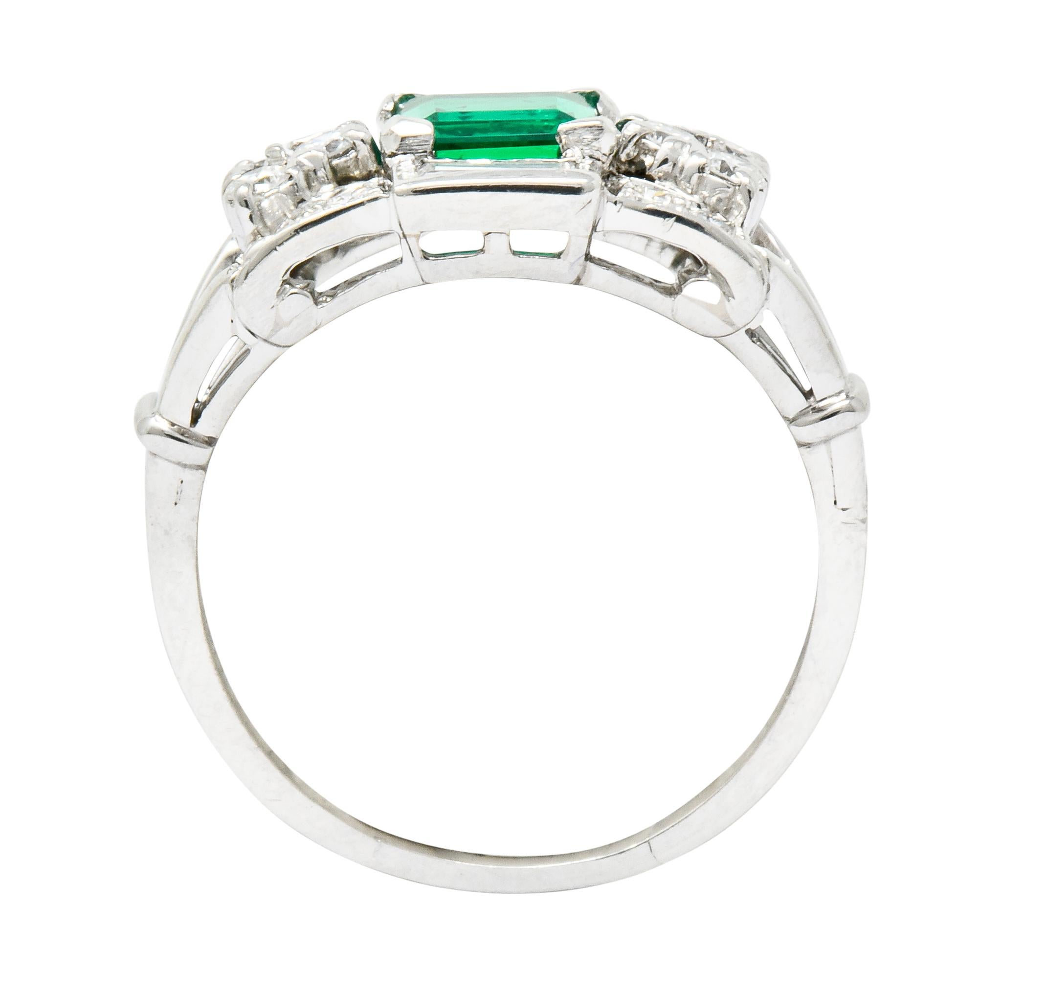 Tiffany & Co. Emerald Baguette Brilliant Diamond Platinum Ring, circa 1950 4