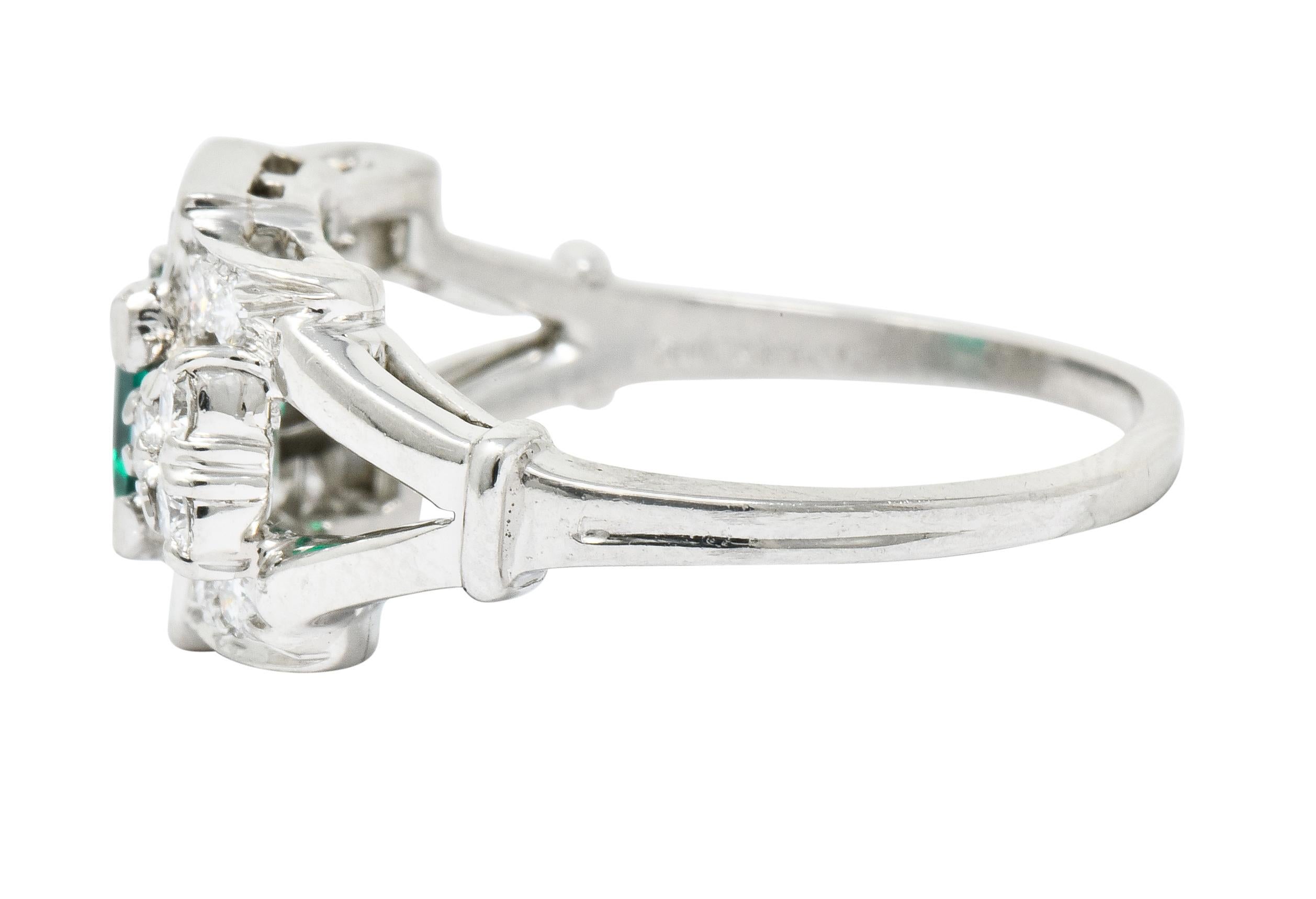 Baguette Cut Tiffany & Co. Emerald Baguette Brilliant Diamond Platinum Ring, circa 1950