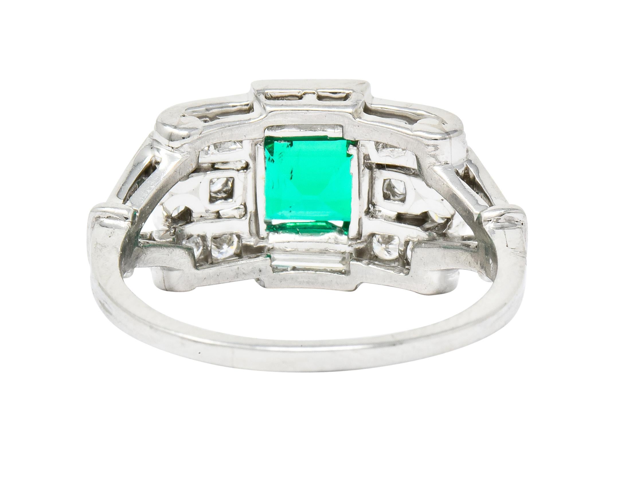 Women's or Men's Tiffany & Co. Emerald Baguette Brilliant Diamond Platinum Ring, circa 1950