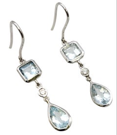 Tiffany & Co. Emerald Cut Aquamarine and Diamond Dangle Earrings in White Gold