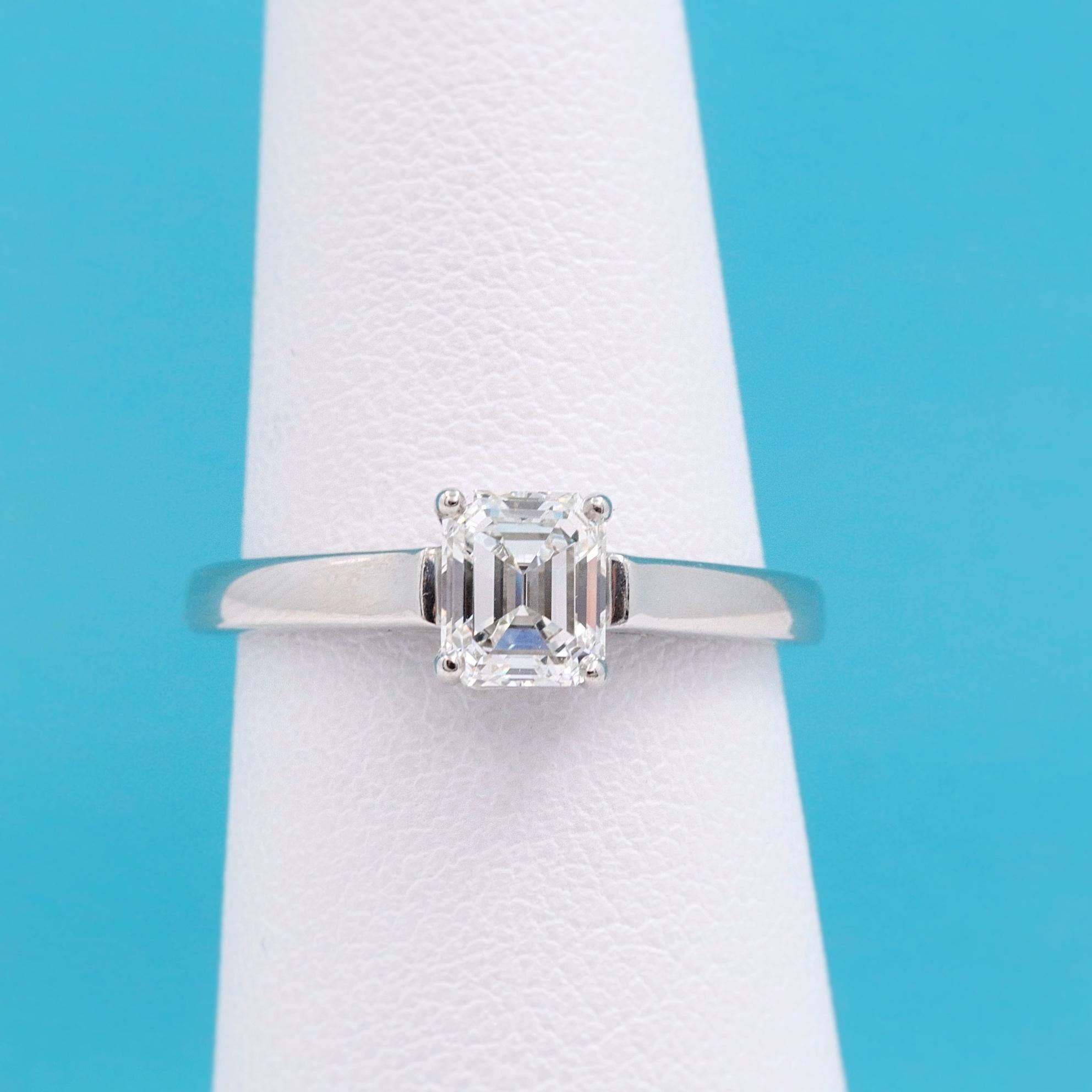 Tiffany & Co. Emerald Diamond 0.79 Carat H VS1Solitaire Ring in Platinum 1