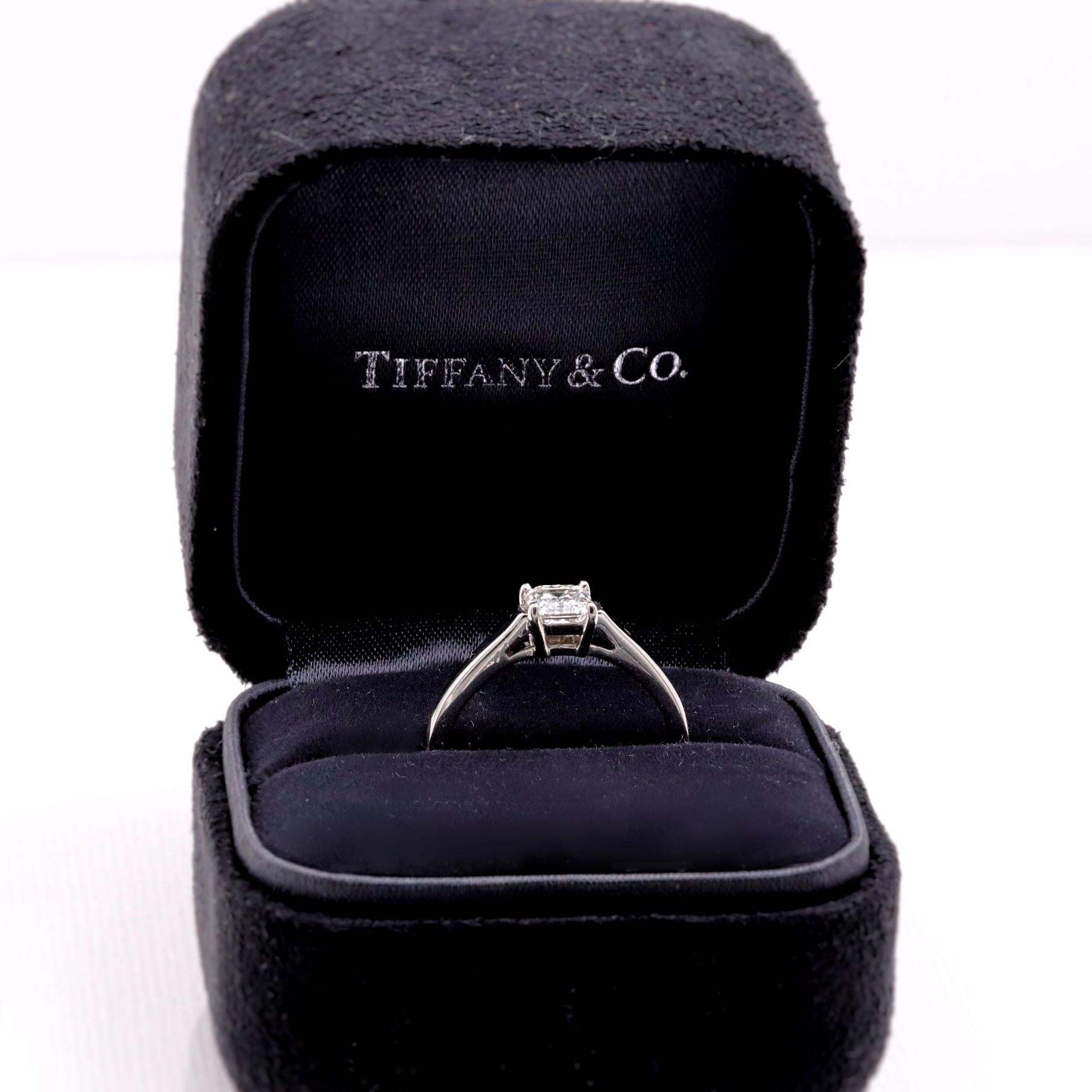 Tiffany & Co. Emerald Diamond 0.79 Carat H VS1Solitaire Ring in Platinum 2
