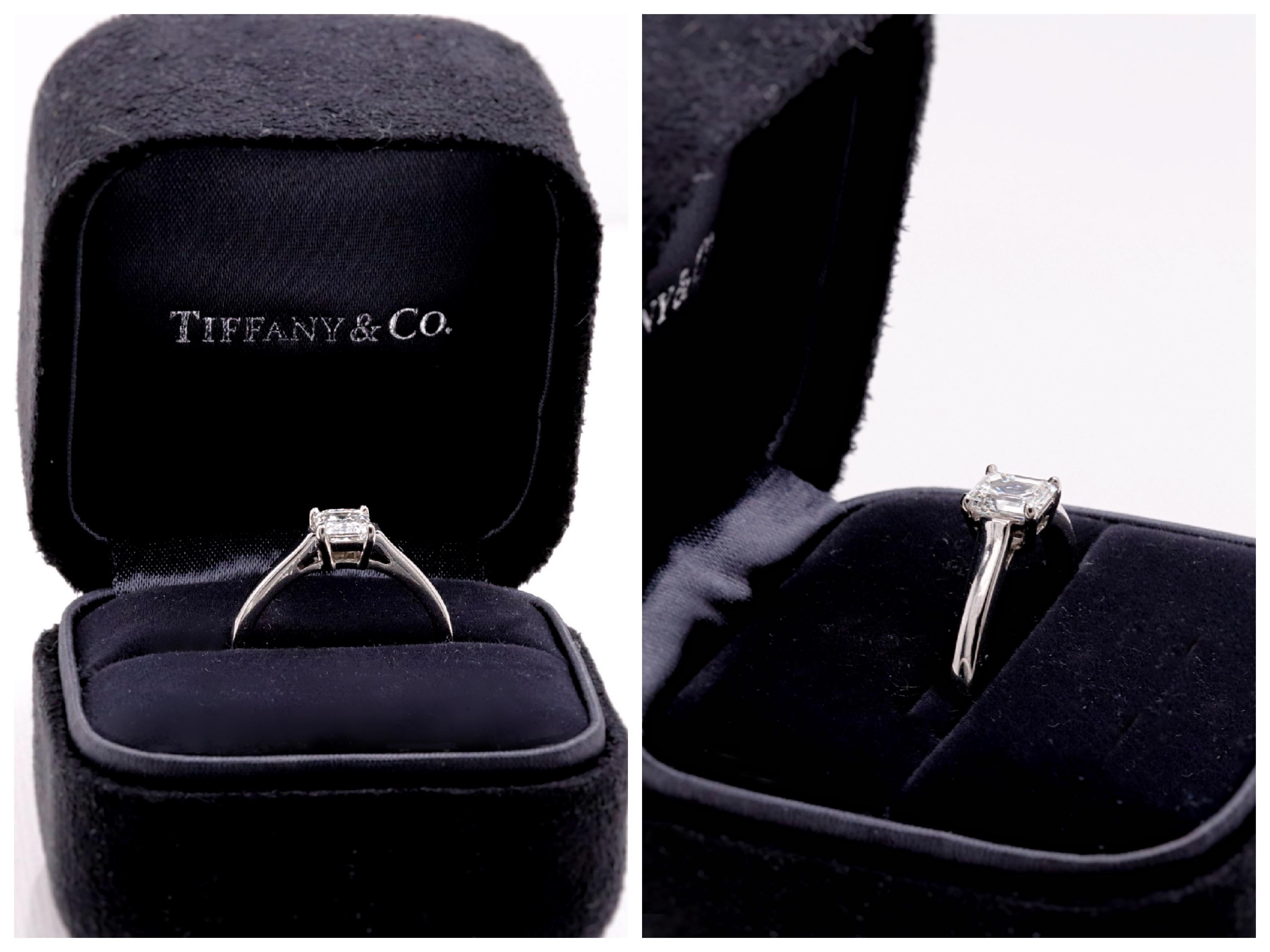 Tiffany & Co. Emerald Diamond 0.79 Carat H VS1Solitaire Ring in Platinum 5