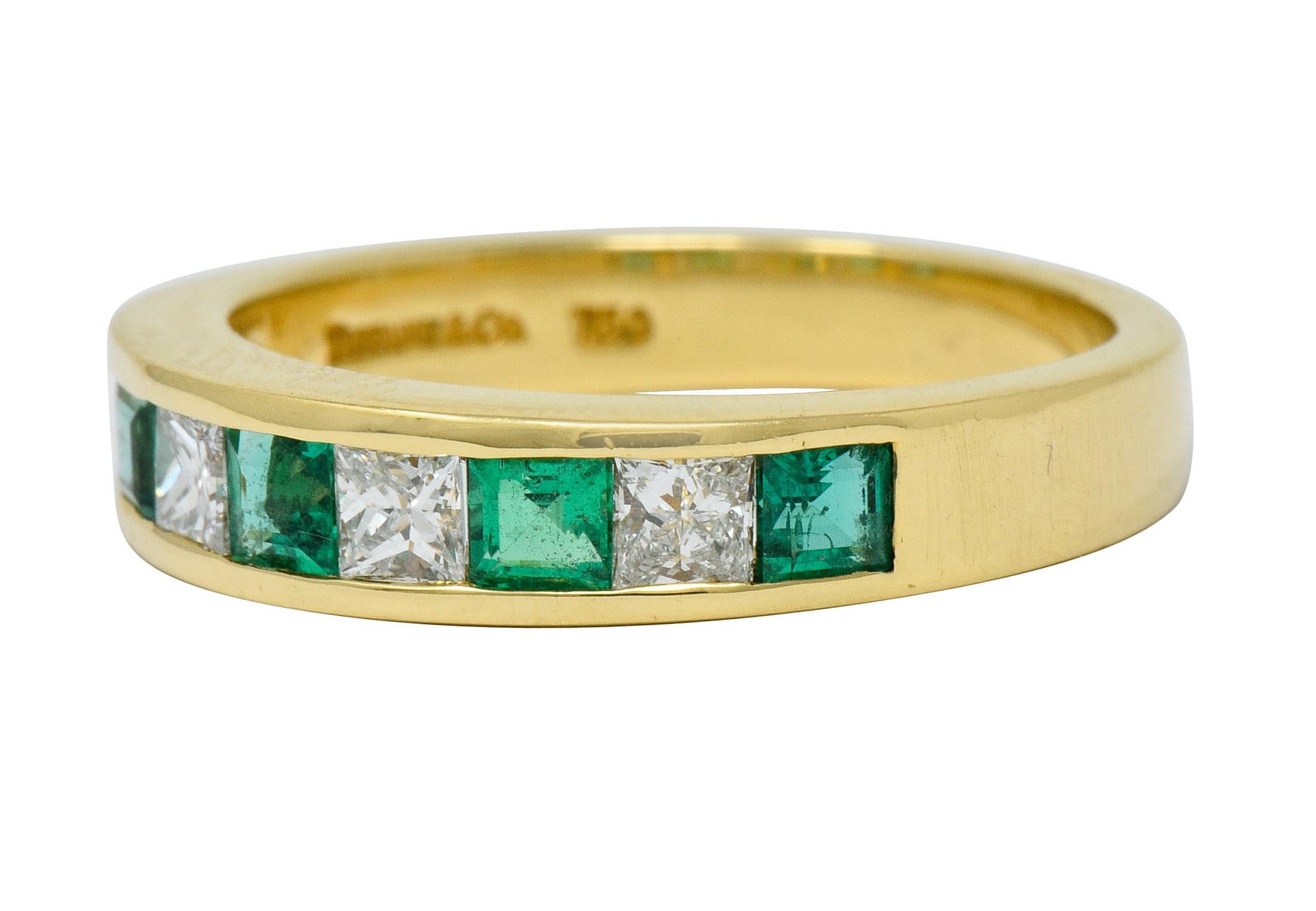 Contemporary Tiffany & Co. Emerald Diamond 18 Karat Gold Channel Band Ring, circa 1990