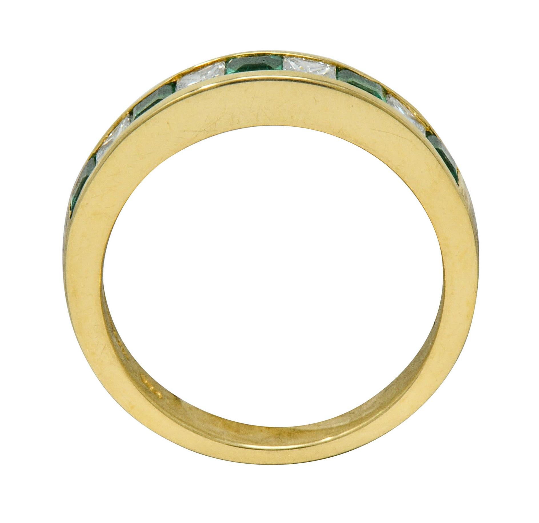 Women's or Men's Tiffany & Co. Emerald Diamond 18 Karat Gold Channel Band Ring, circa 1990