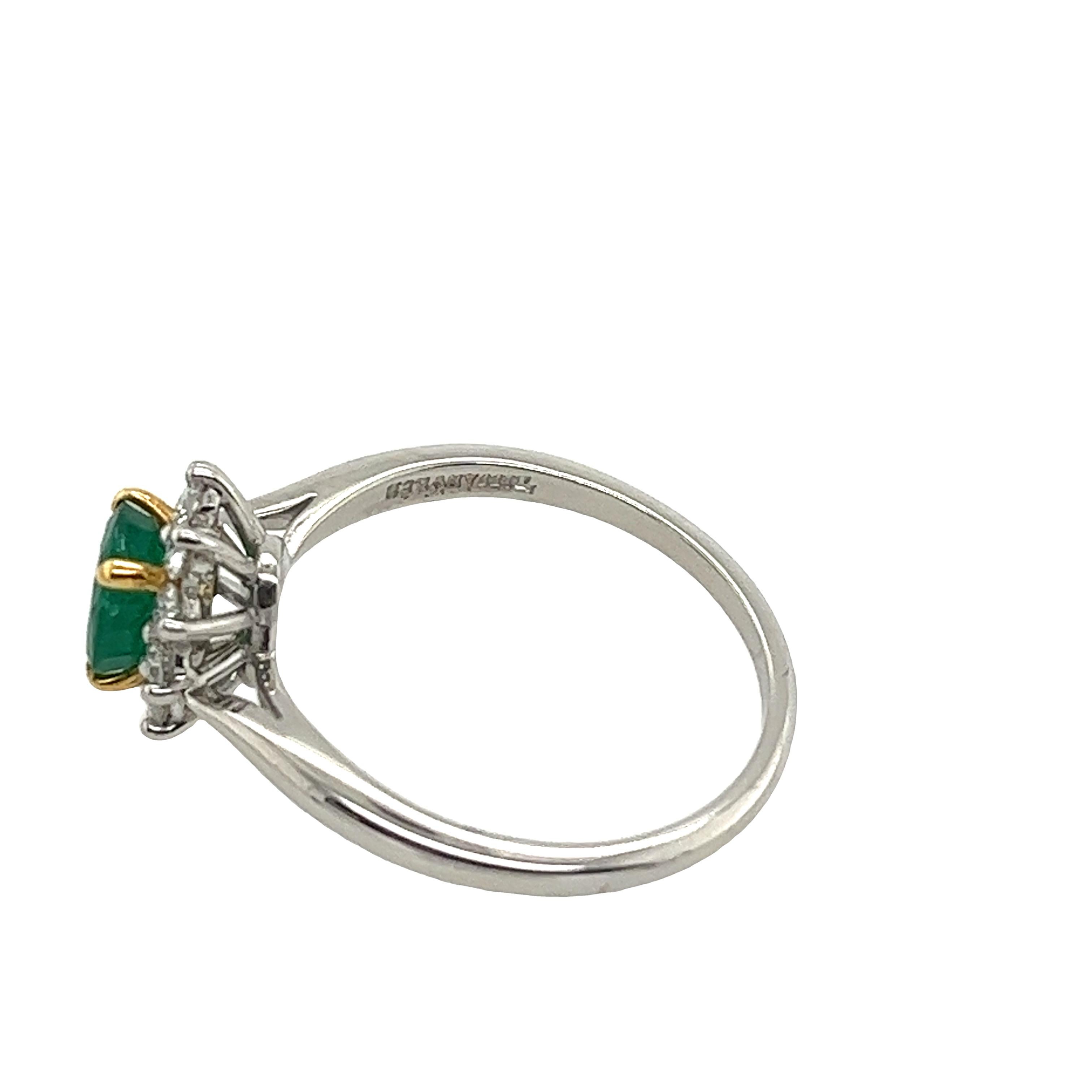 Round Cut Tiffany & Co Emerald & Diamond Cluster Ring set in Platinum & 18ct Yellow Gold For Sale