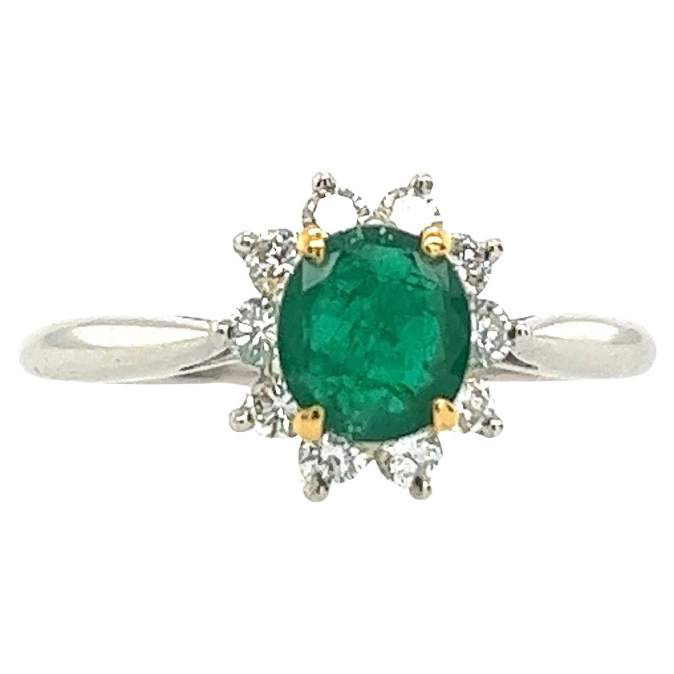 Tiffany & Co Emerald & Diamond Cluster Ring set in Platinum & 18ct Yellow Gold For Sale