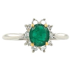 Tiffany & Co Emerald & Diamond Cluster Ring set in Platinum & 18ct Yellow Gold