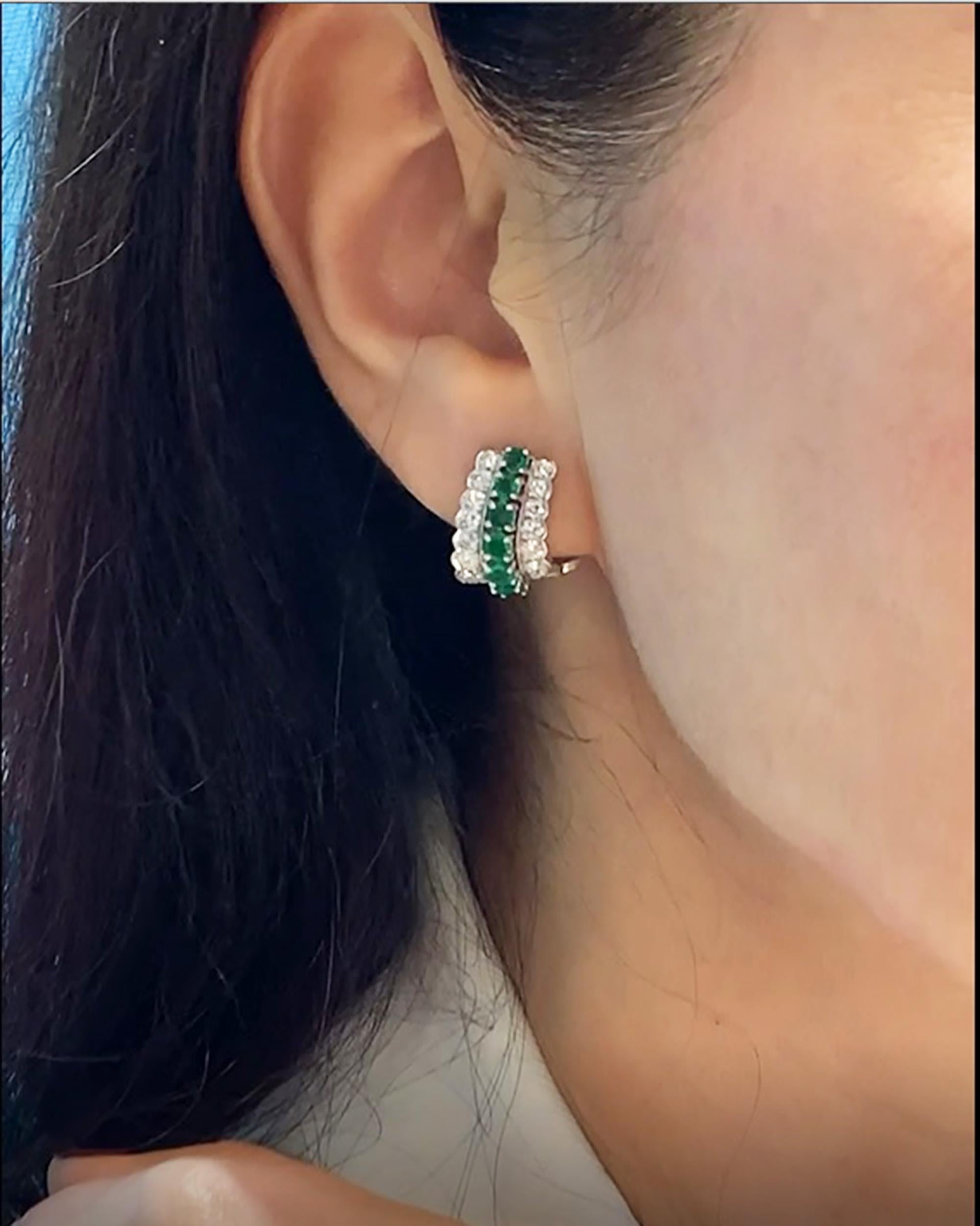 Tiffany & Co. Emerald Diamond Ear Clips in Platinum In Excellent Condition In New York, NY