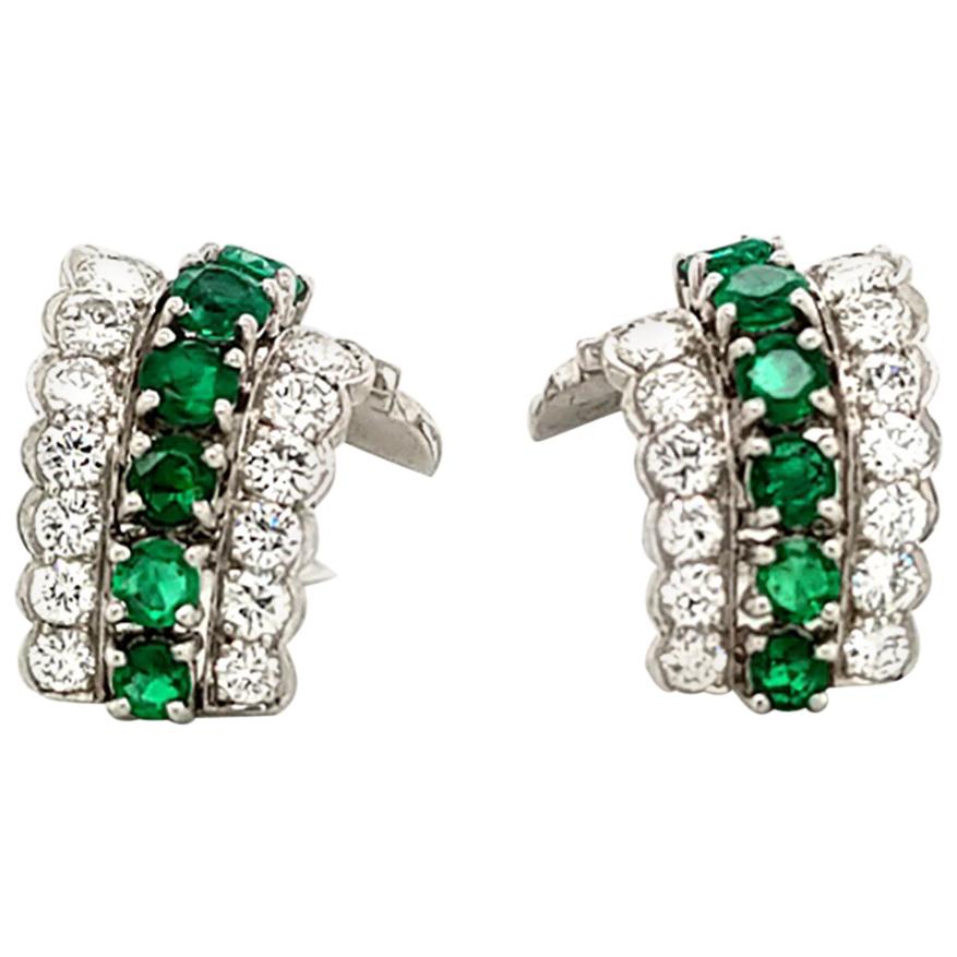Tiffany & Co. Emerald Diamond Ear Clips in Platinum