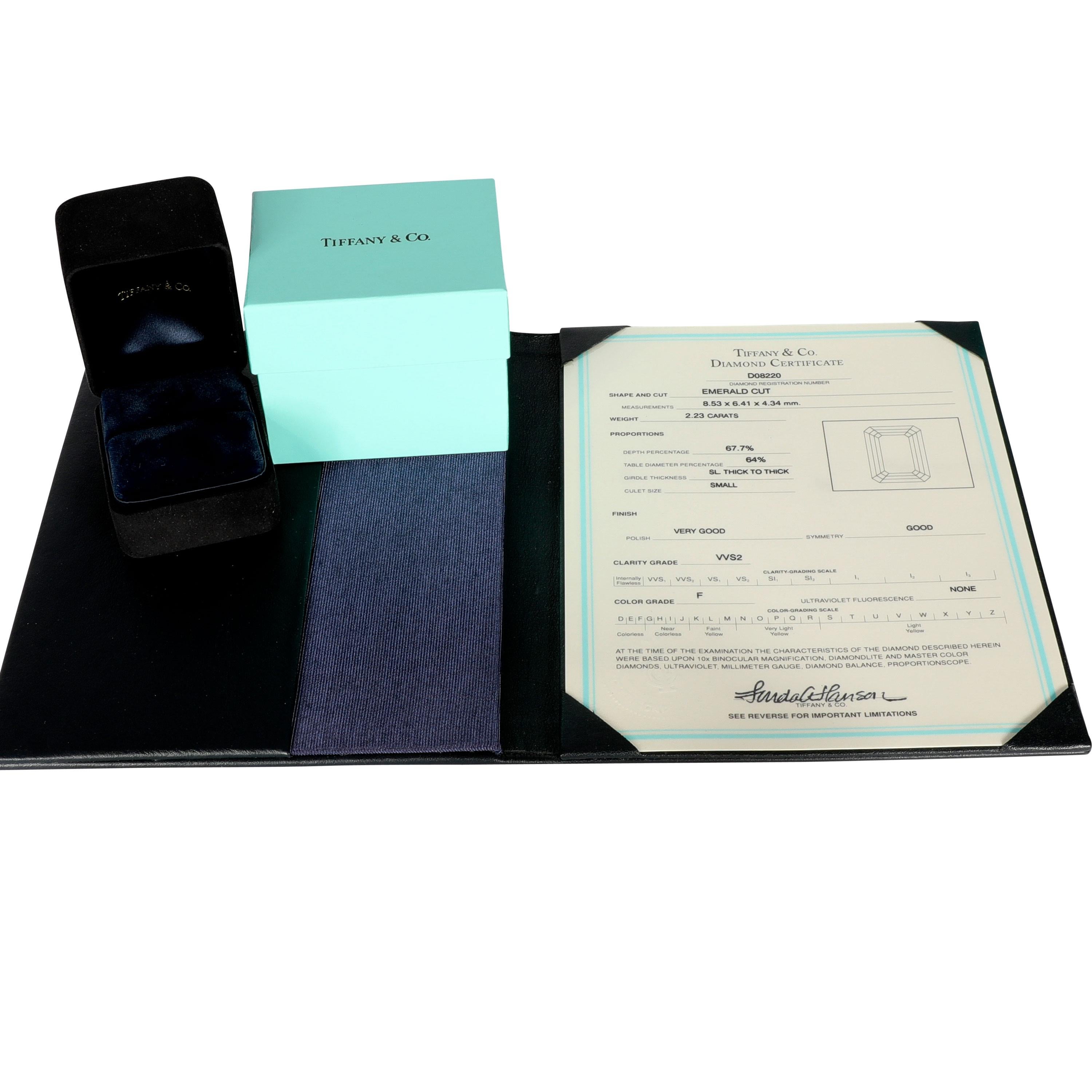 Women's Tiffany & Co Emerald Diamond Solitaire Ring in 18K Gold/Platinum F VVS2 2.23 CTW