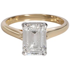 Tiffany & Co Emerald Diamond Solitaire Ring in 18K Gold/Platinum F VVS2 2.23 CTW