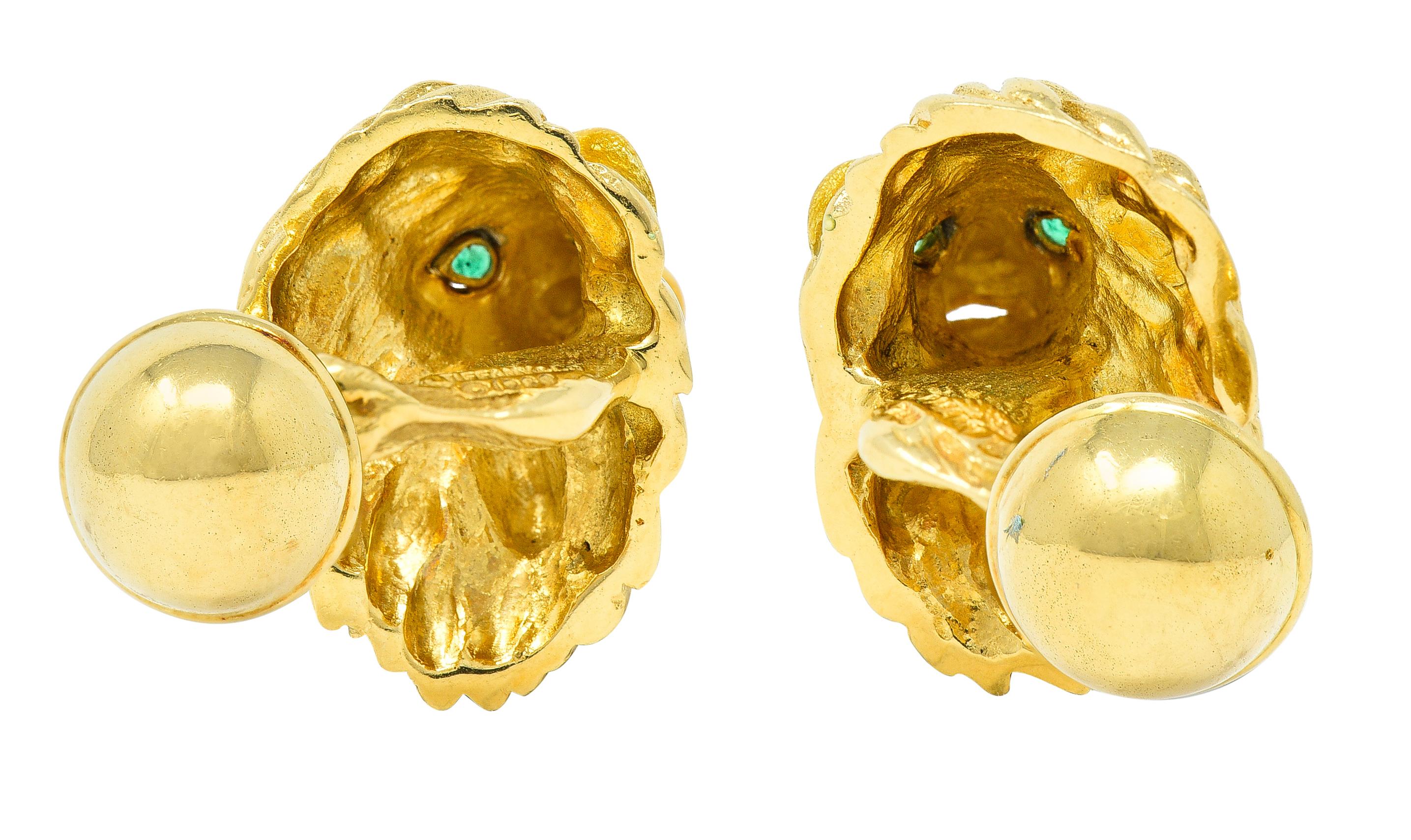 Tiffany & Co. Emerald Enamel 18 Karat Gold Lion Head Men's Cufflink Dress Set 1