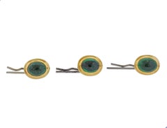 Tiffany & Co. Emerald Gold Cufflinks Stud Button Dress Set