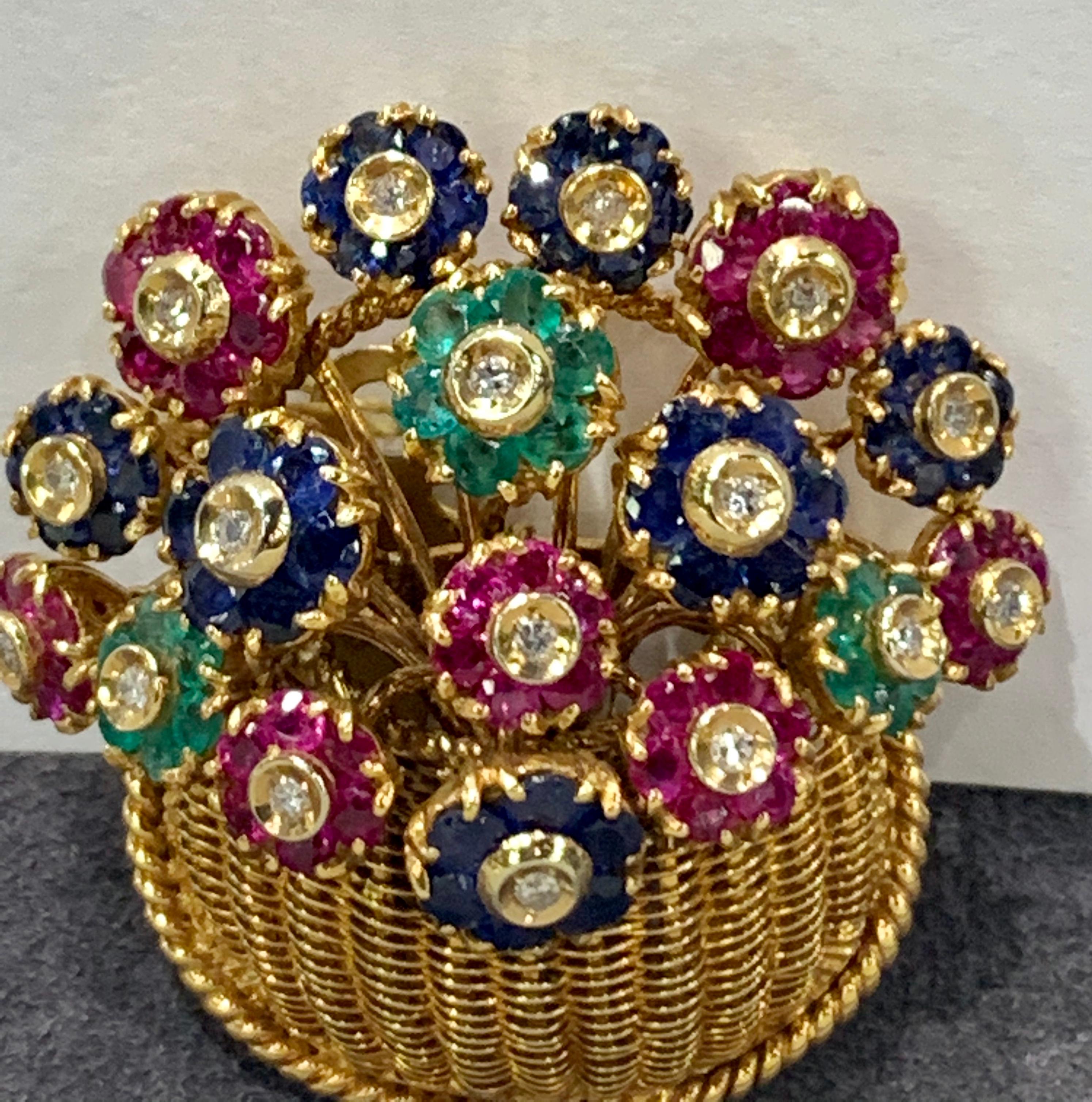 Tiffany & Co. En Tremblant Gemset Gold Flower Basket In Excellent Condition In New York, NY
