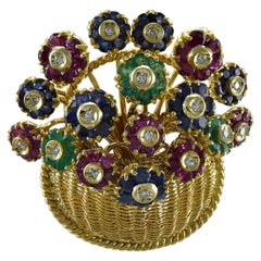 Retro Tiffany & Co. En Tremblant Gemset Gold Flower Basket