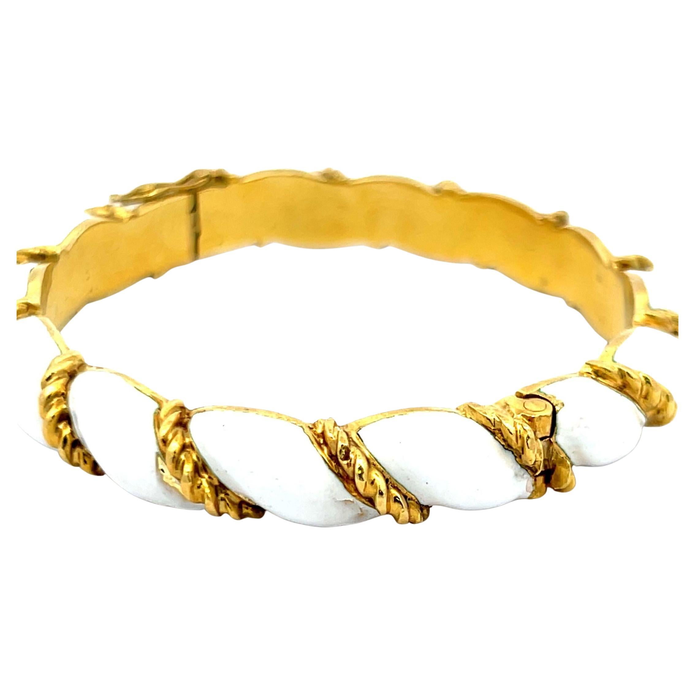 Tiffany & Co Enamel 18 Karat Yellow Gold Bangle Bracelet