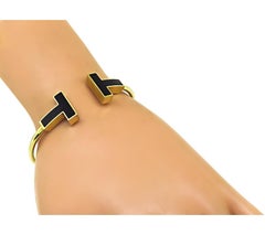 Tiffany & Co Enamel 18k Yellow Gold T Square Wire Bangle