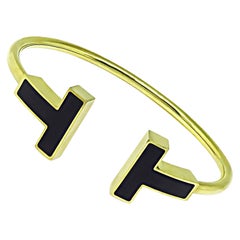 Tiffany & Co Enamel 18k Yellow Gold T Square Wire Bangle
