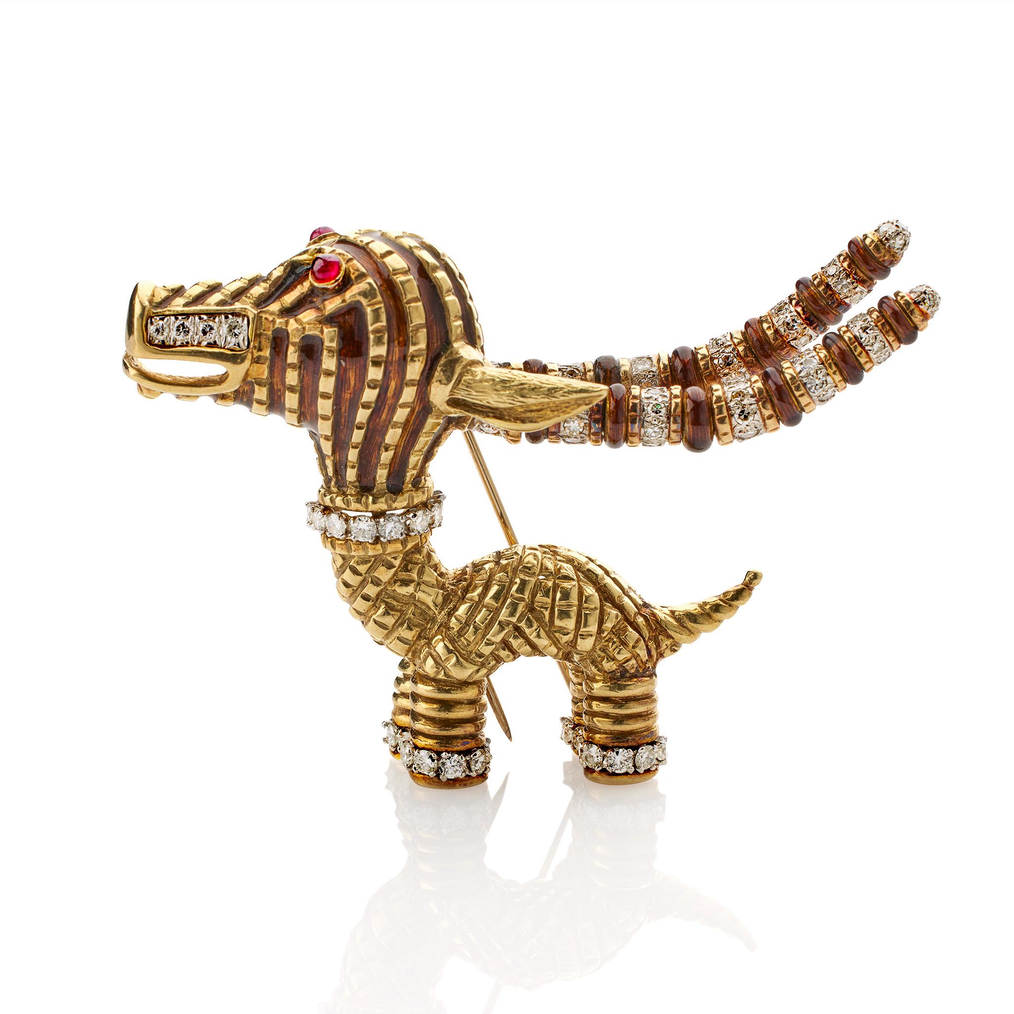 Taglio rotondo Tiffany & Co. Spilla Antelope in smalto e diamanti di Aldo Cipullo