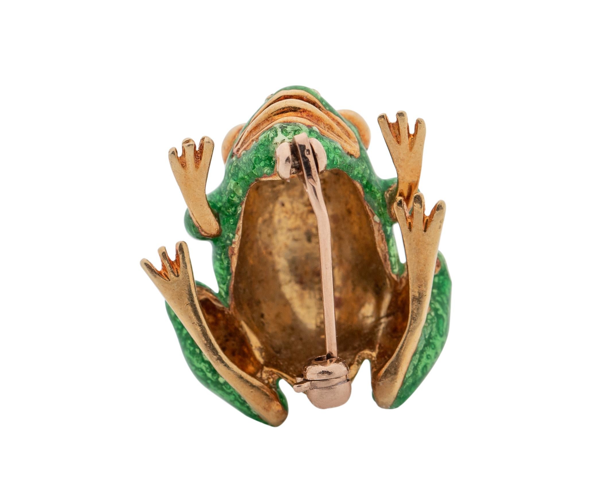 Taille ronde Tiffany & Co. Broche grenouille en or 18 carats, émail et diamants en vente