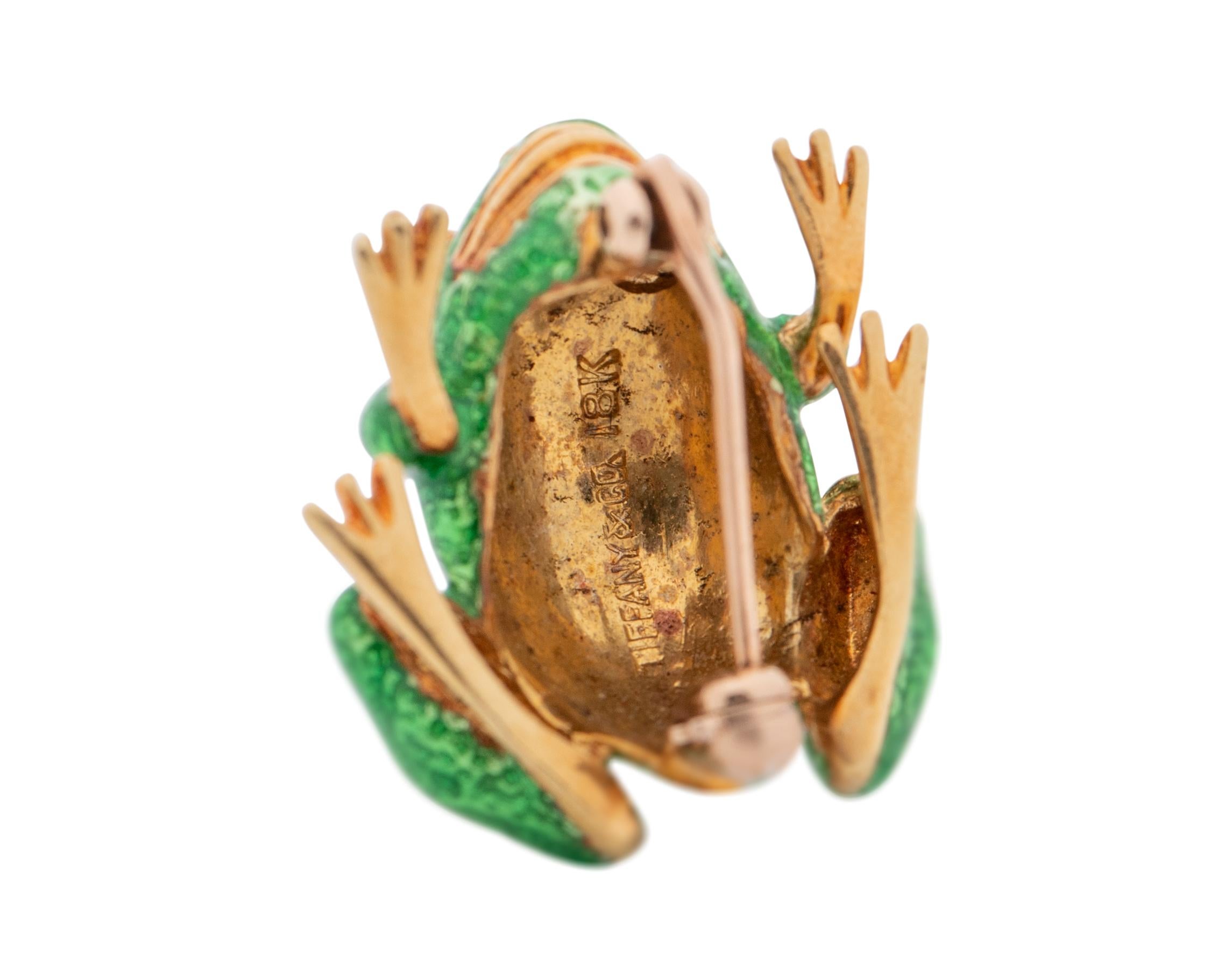 Tiffany & Co. Broche grenouille en or 18 carats, émail et diamants Excellent état - En vente à Atlanta, GA