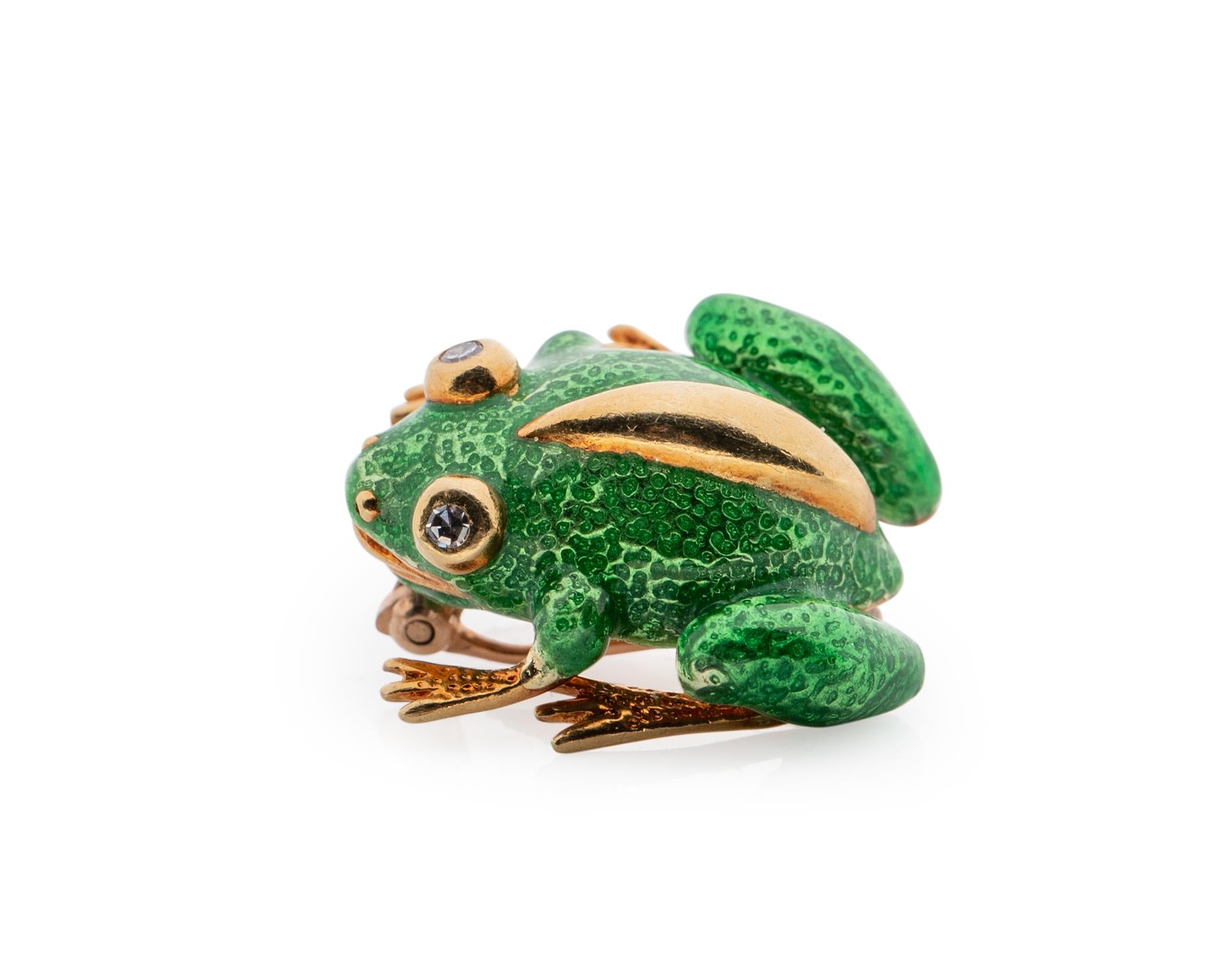 Modern Tiffany & Co. Enamel and Diamond Frog Brooch, 18 Karat Gold For Sale