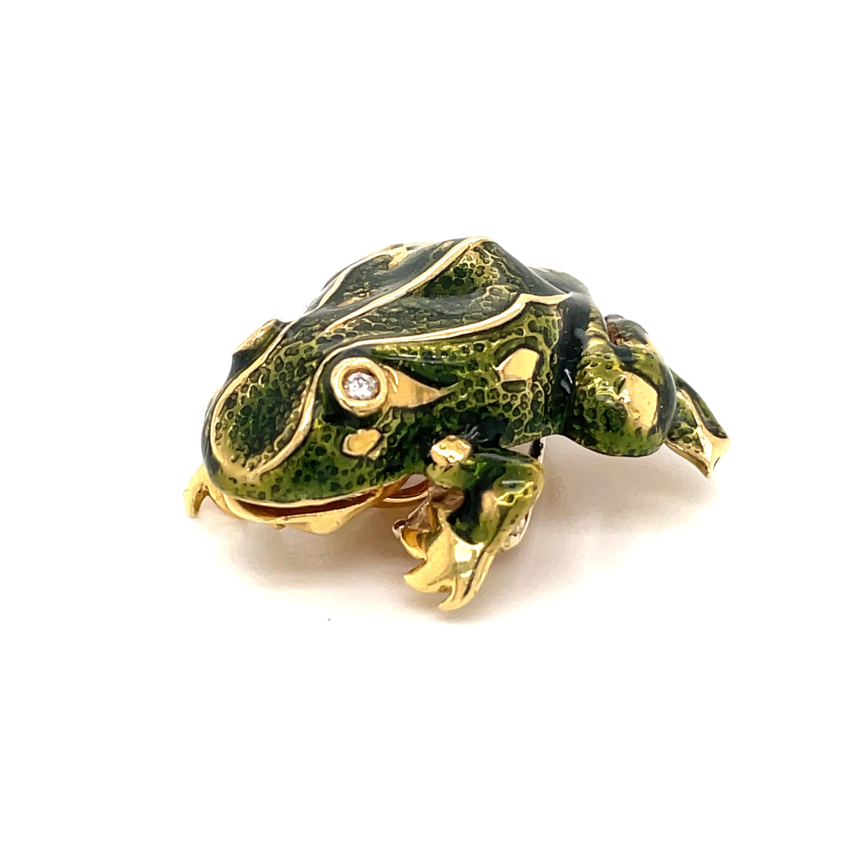 Tiffany & Co. Enamel and Diamond Frog Pendant / Brooch, 18 Karat Gold For Sale 2