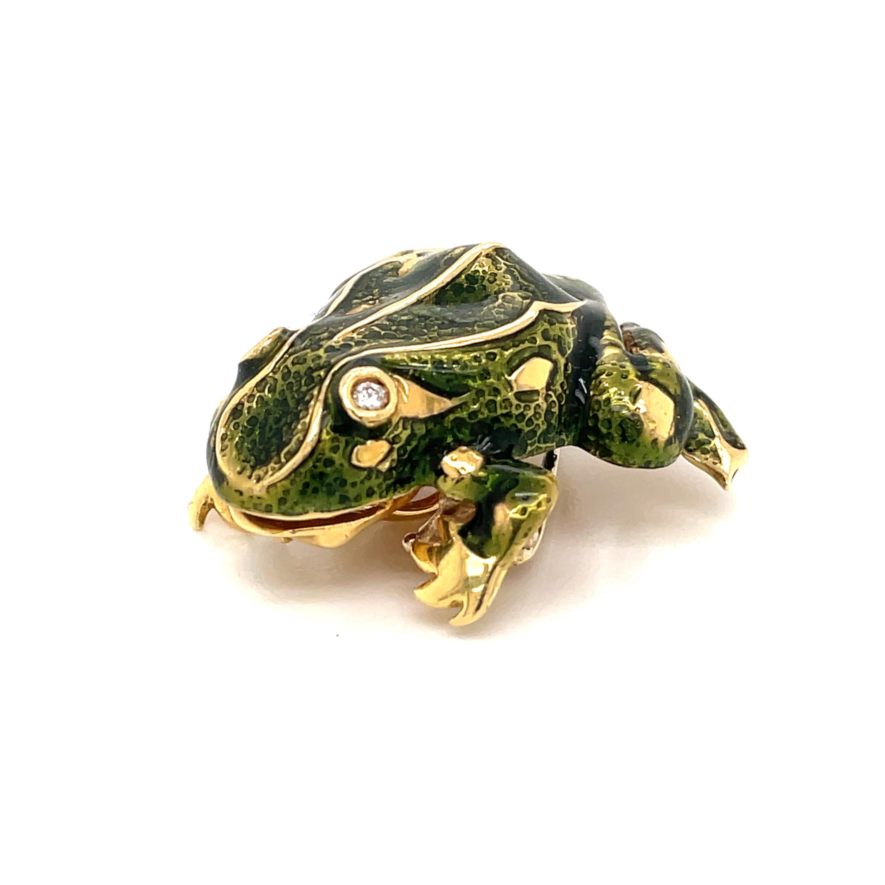 Tiffany & Co. Enamel and Diamond Frog Pendant / Brooch, 18 Karat Gold 5