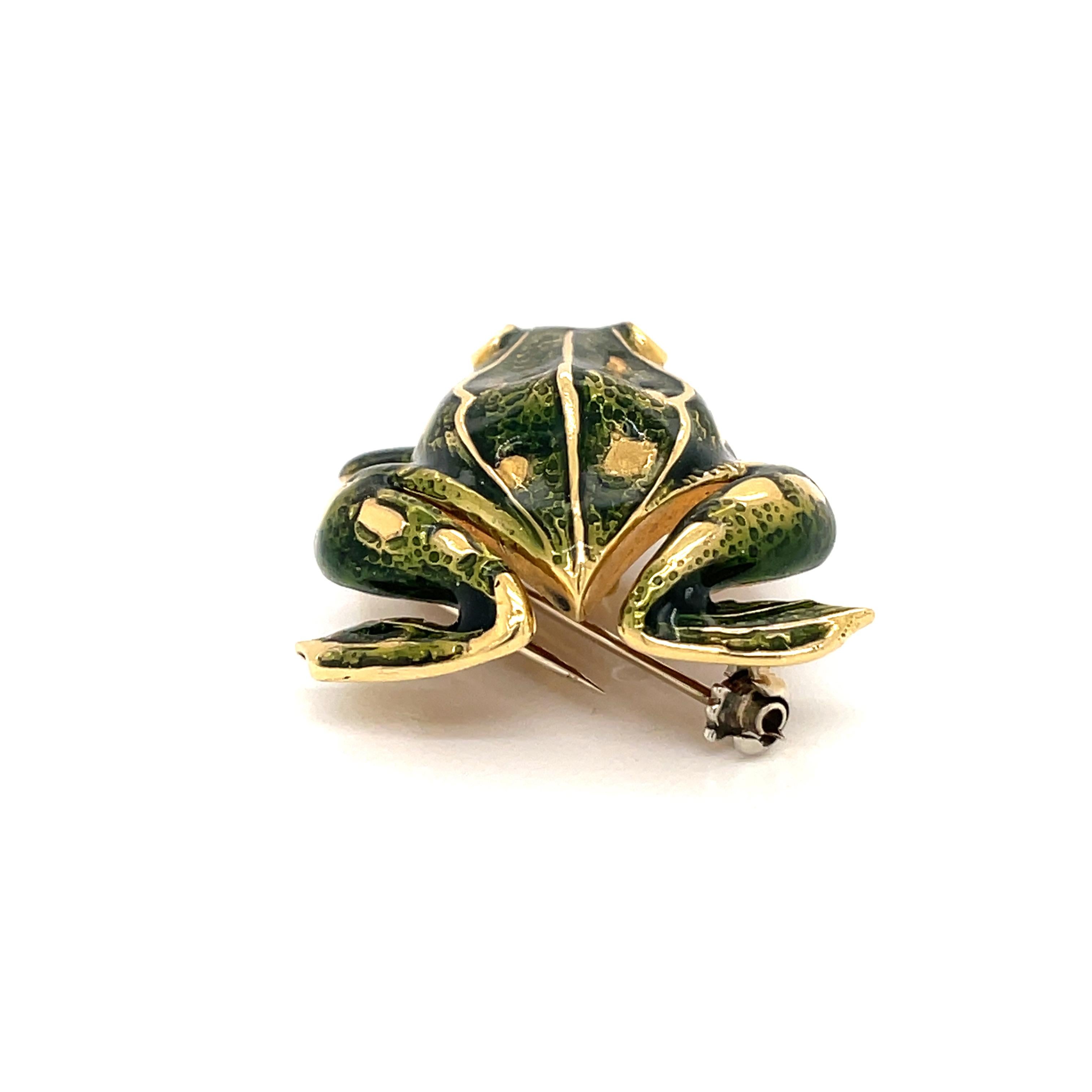 Tiffany & Co. Enamel and Diamond Frog Pendant / Brooch, 18 Karat Gold For Sale 3