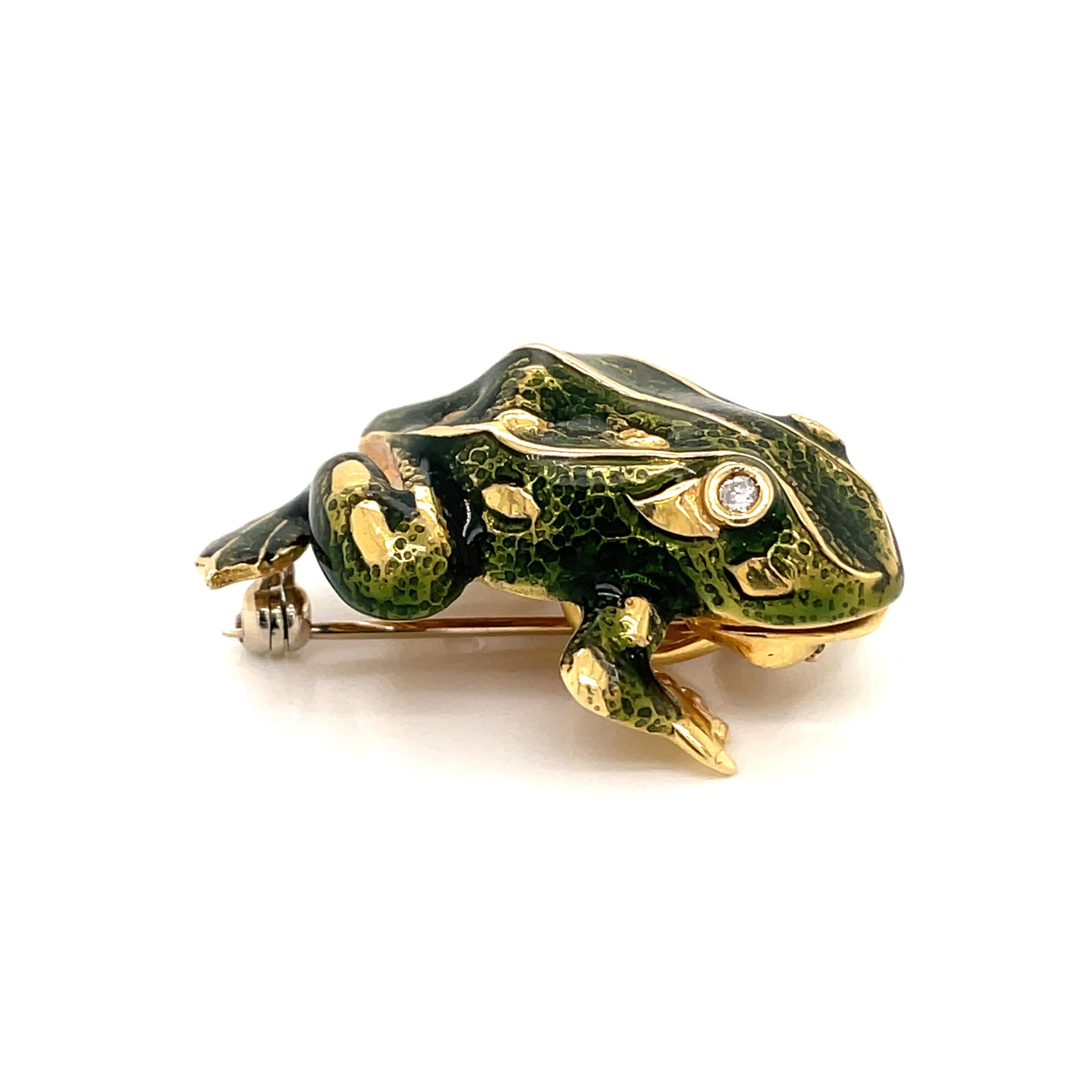 Tiffany & Co. Enamel and Diamond Frog Pendant / Brooch, 18 Karat Gold For Sale 7