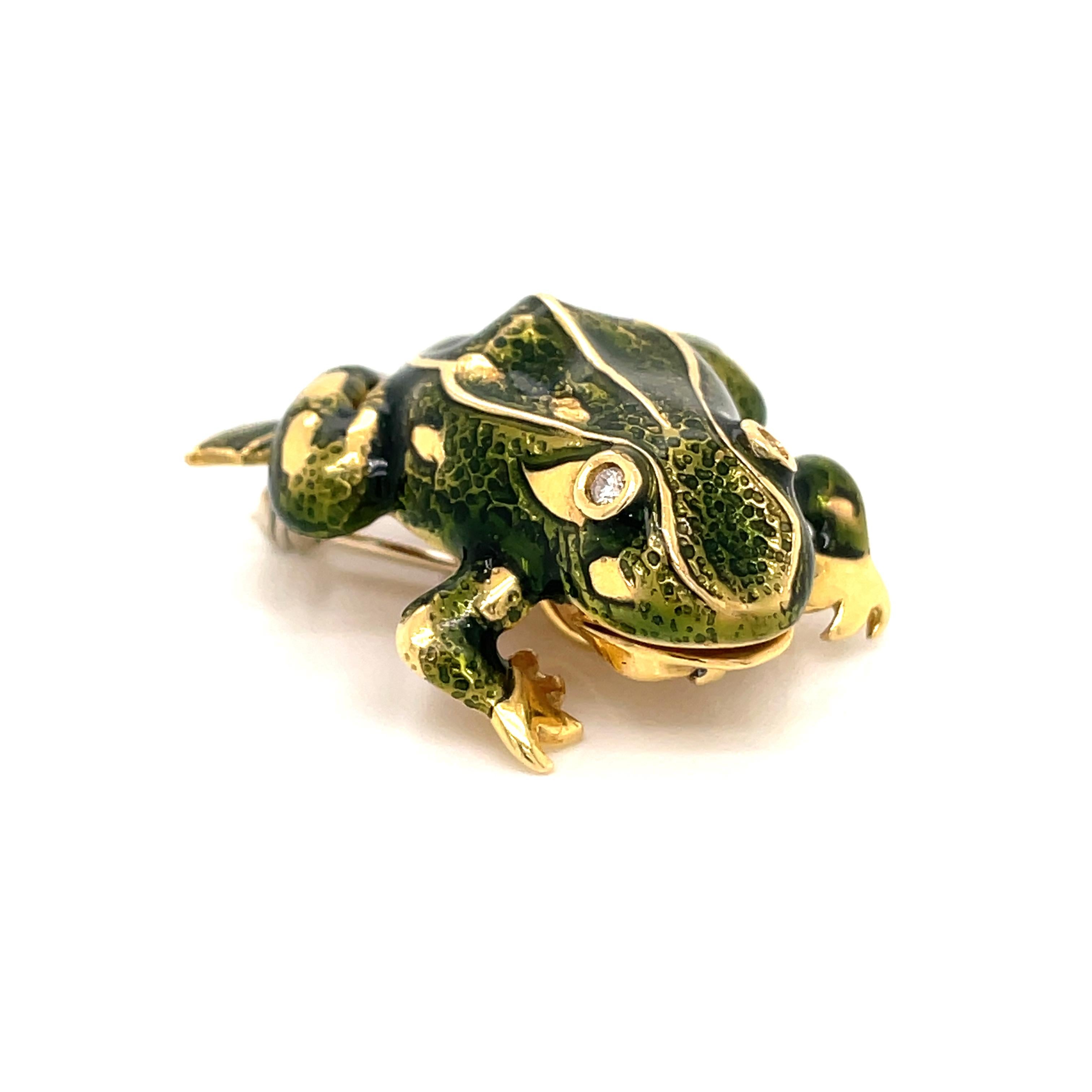 Tiffany & Co. Enamel and Diamond Frog Pendant / Brooch, 18 Karat Gold For Sale 8