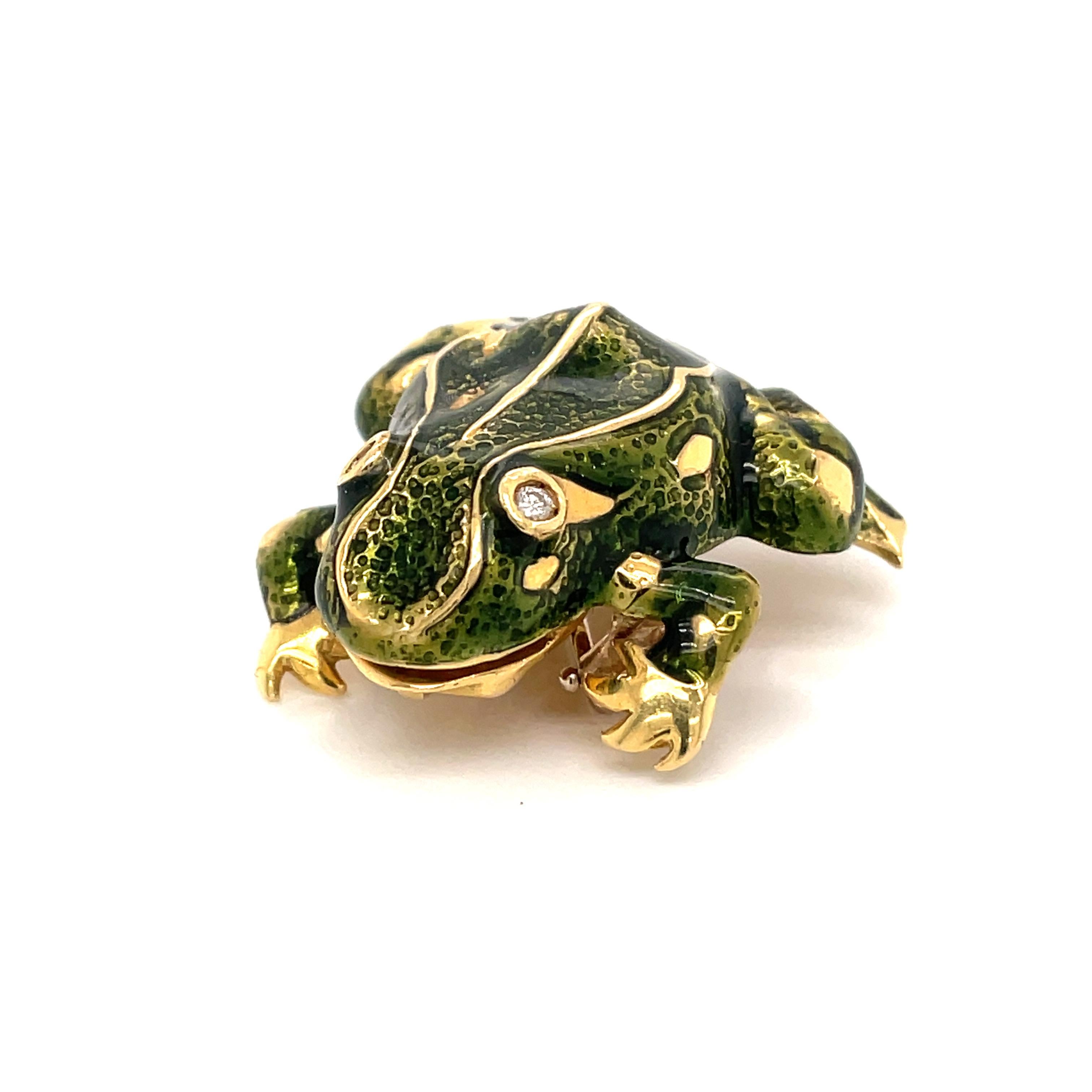 Contemporary Tiffany & Co. Enamel and Diamond Frog Pendant / Brooch, 18 Karat Gold