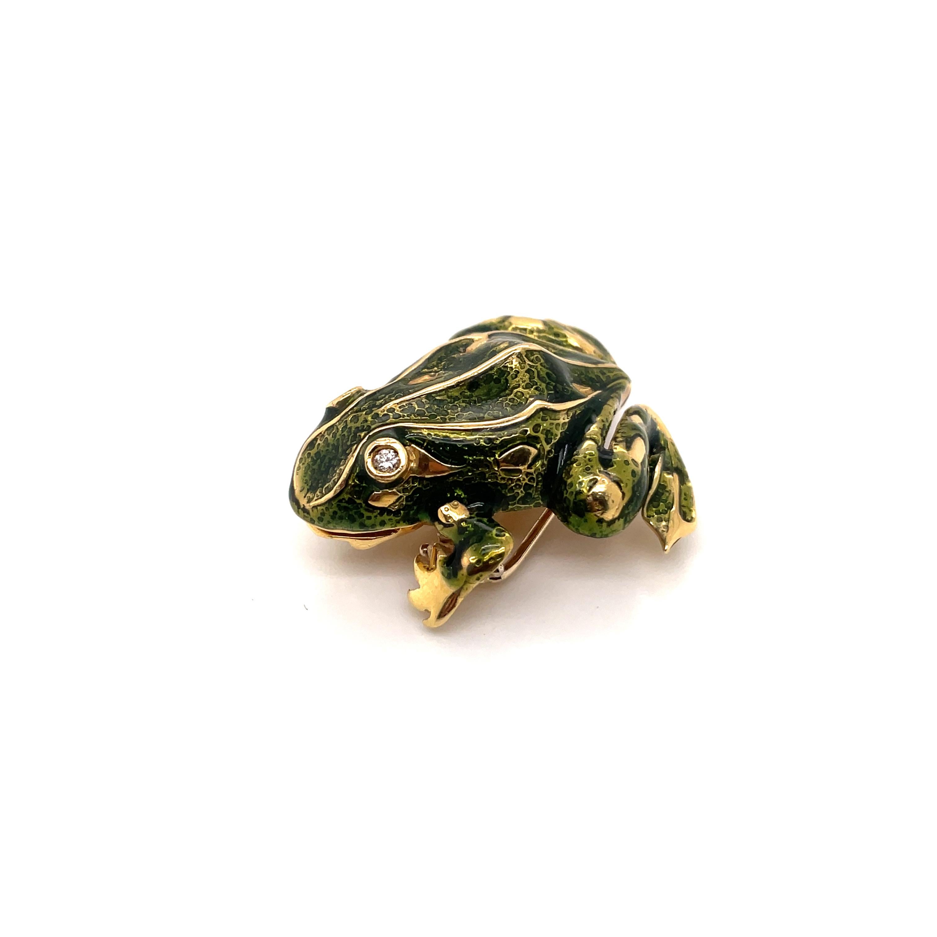 Women's or Men's Tiffany & Co. Enamel and Diamond Frog Pendant / Brooch, 18 Karat Gold