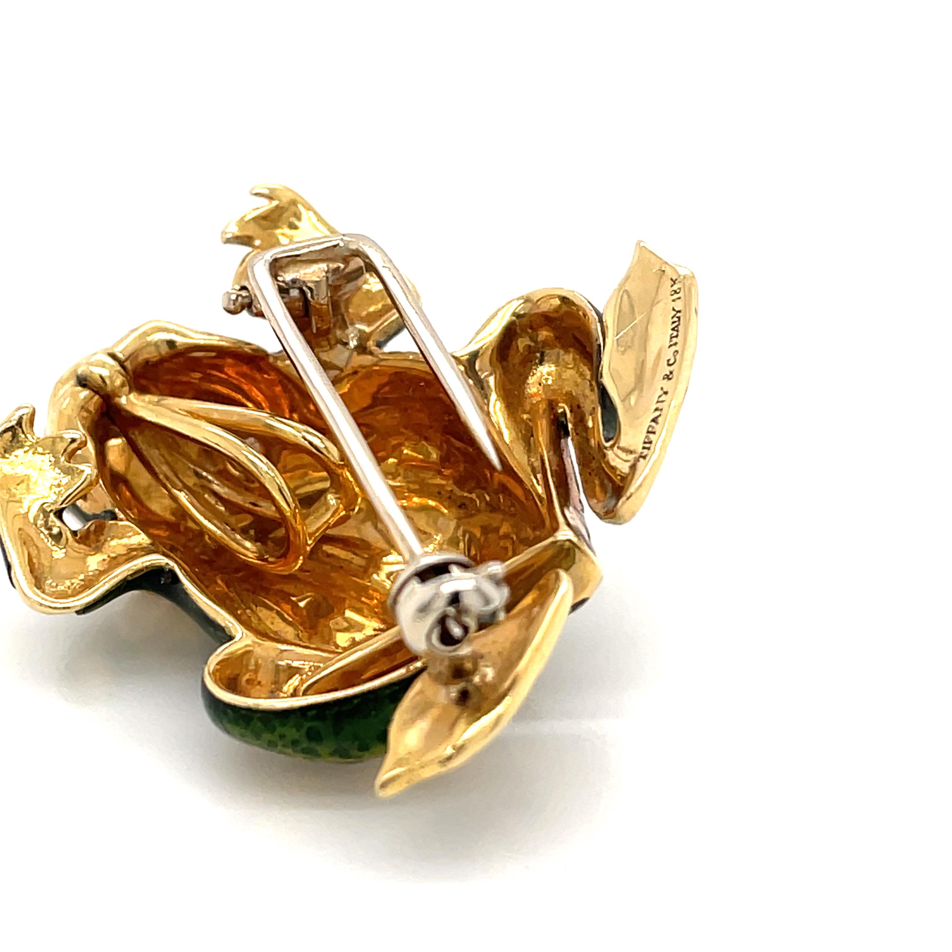 Women's or Men's Tiffany & Co. Enamel and Diamond Frog Pendant / Brooch, 18 Karat Gold For Sale