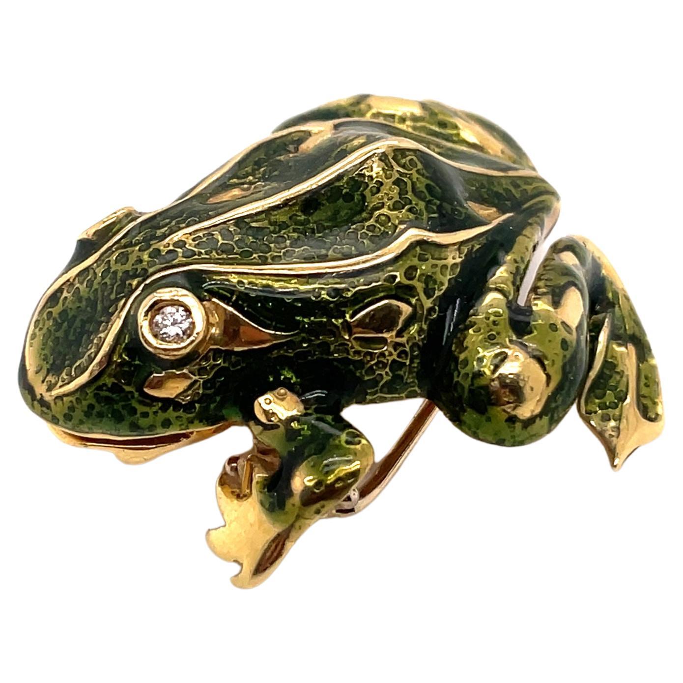 Tiffany & Co. Enamel and Diamond Frog Pendant / Brooch, 18 Karat Gold
