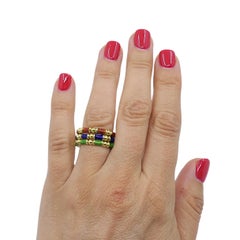 Tiffany & Co. Enamel Bamboo Stacking Rings 18k Yellow Gold Blue Green & Red